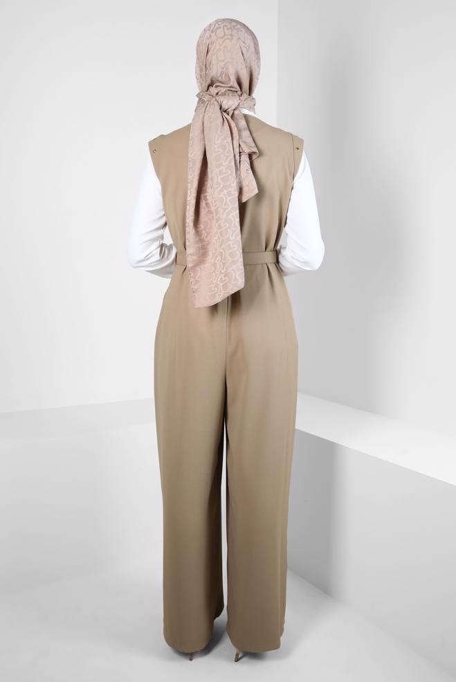Hijab clothing BEIGE BELTED 2-PIECE JUMPSUIT 44231 - ALVİNA