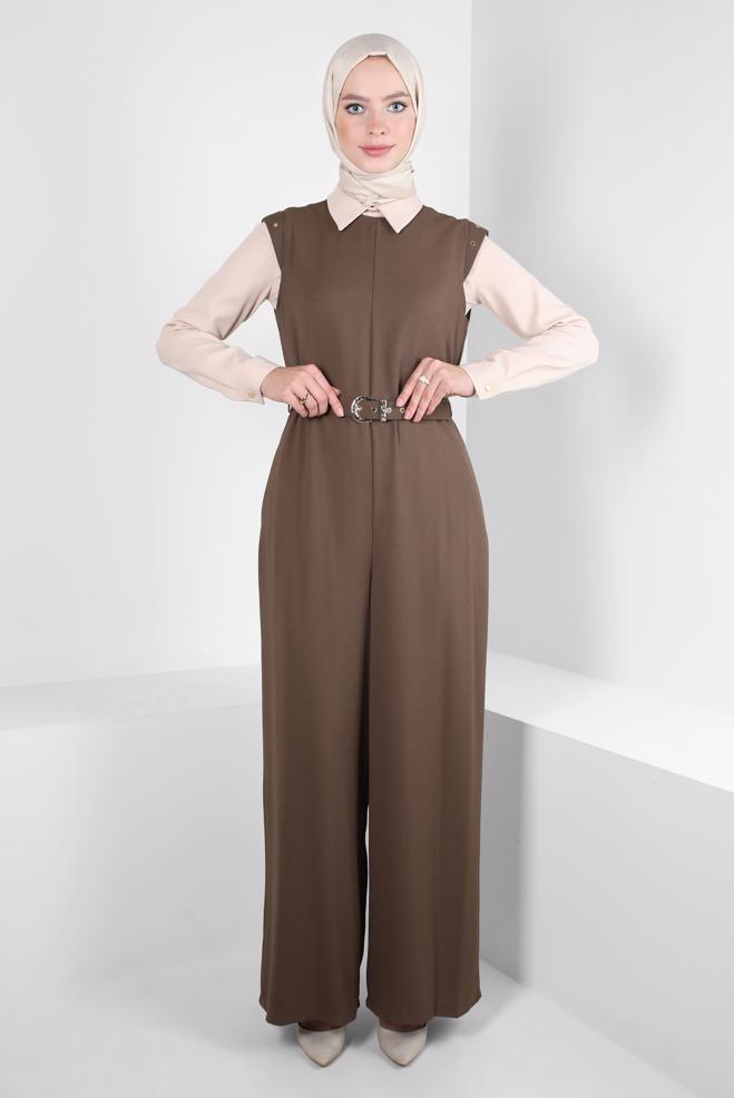 Hijab clothing BROWN BELTED 2-PIECE JUMPSUIT 44231 - ALVİNA