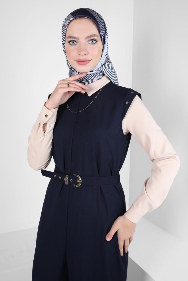 Hijab clothing NAVY BLUE BELTED 2-PIECE JUMPSUIT 44231 - ALVİNA