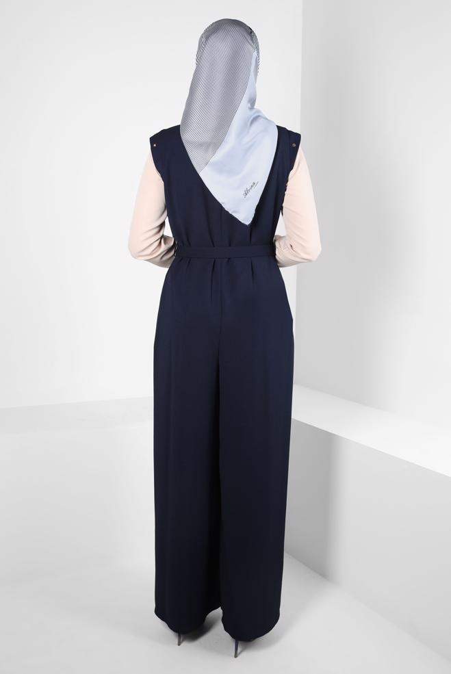 Hijab clothing NAVY BLUE BELTED 2-PIECE JUMPSUIT 44231 - ALVİNA