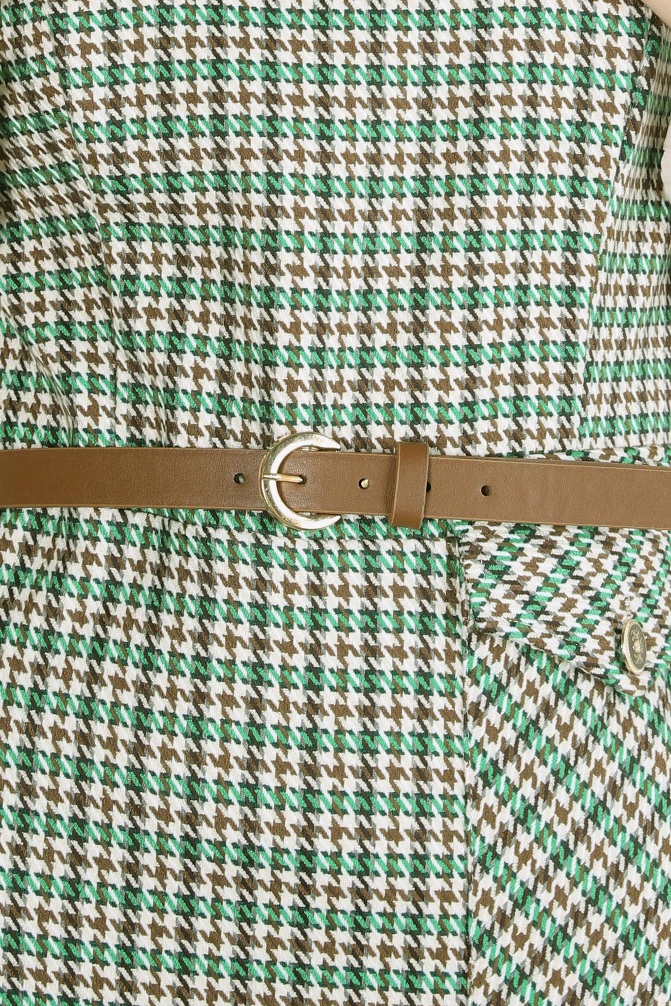 Tesettür giyim YEŞİL DESENLİ KEMERLİ ELBİSE 44232