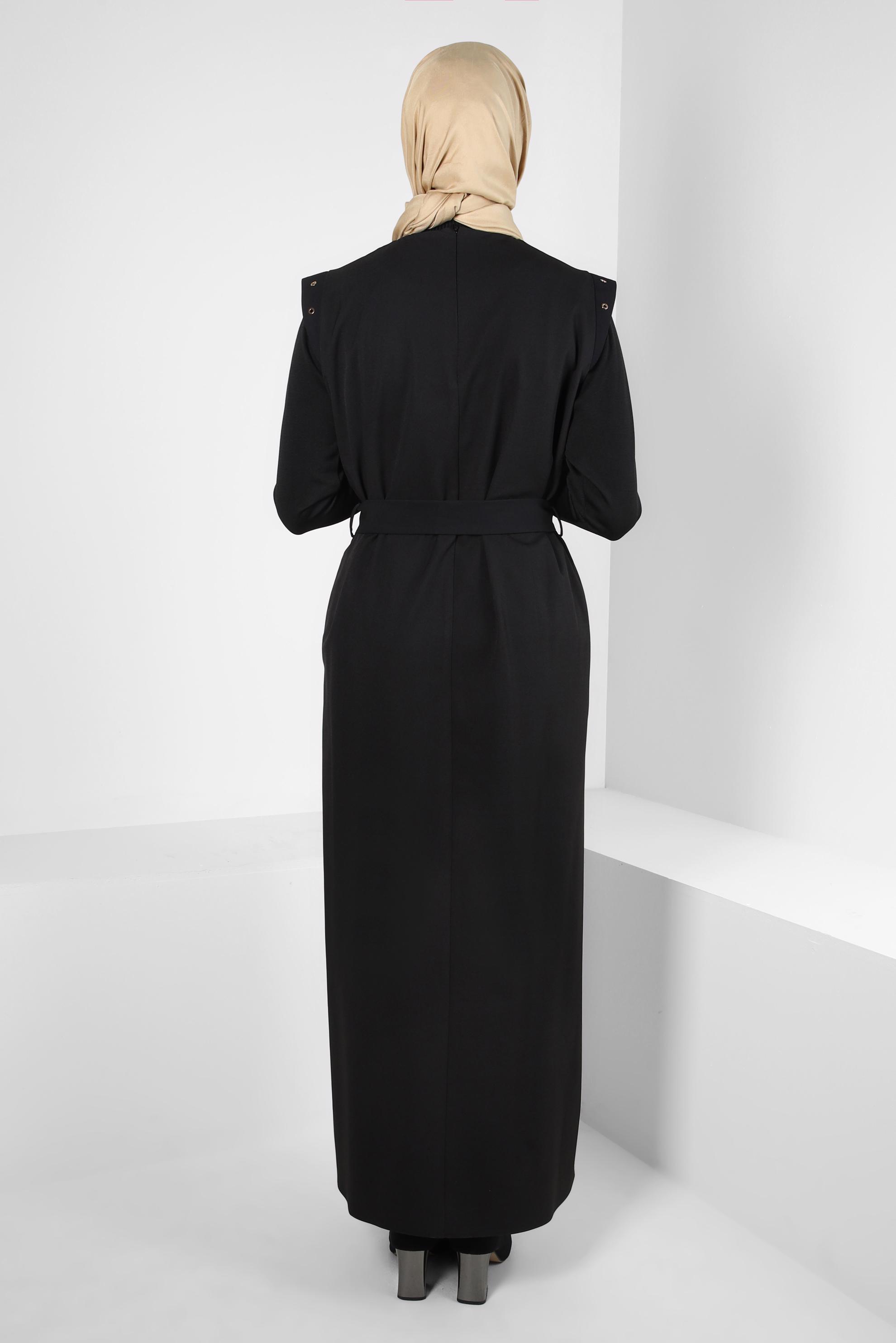 Tesettür giyim SİYAH KEMERLİ JİLE ELBİSE 44252