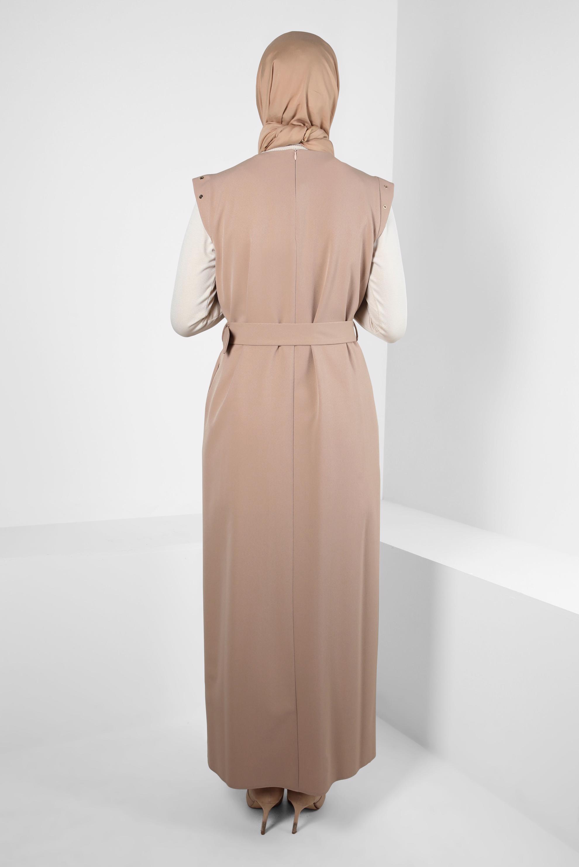 Hijab clothing BEIGE BELTED PINAFORE DRESS 44252