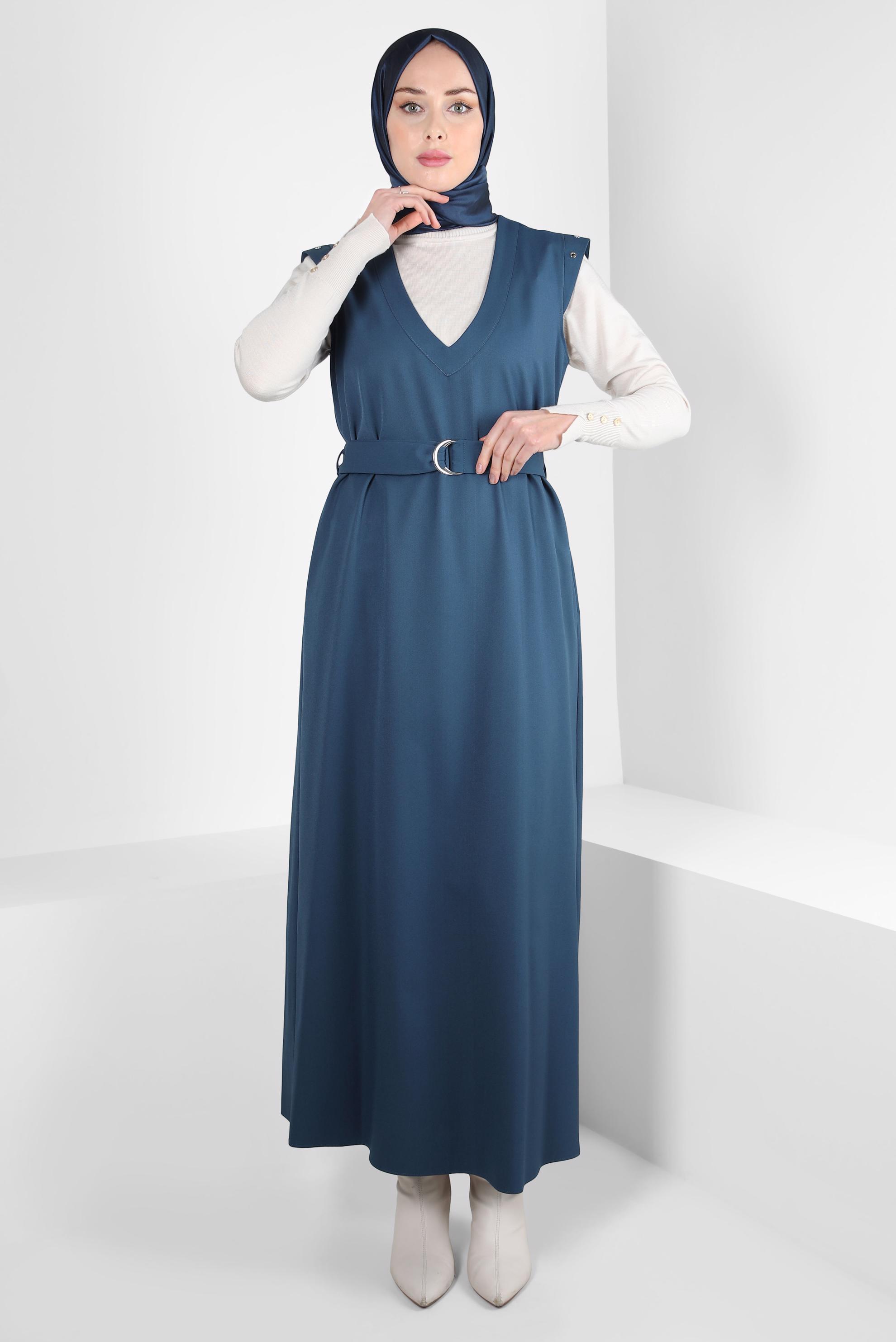 Hijab clothing NAVY BLUE BELTED PINAFORE DRESS 44252