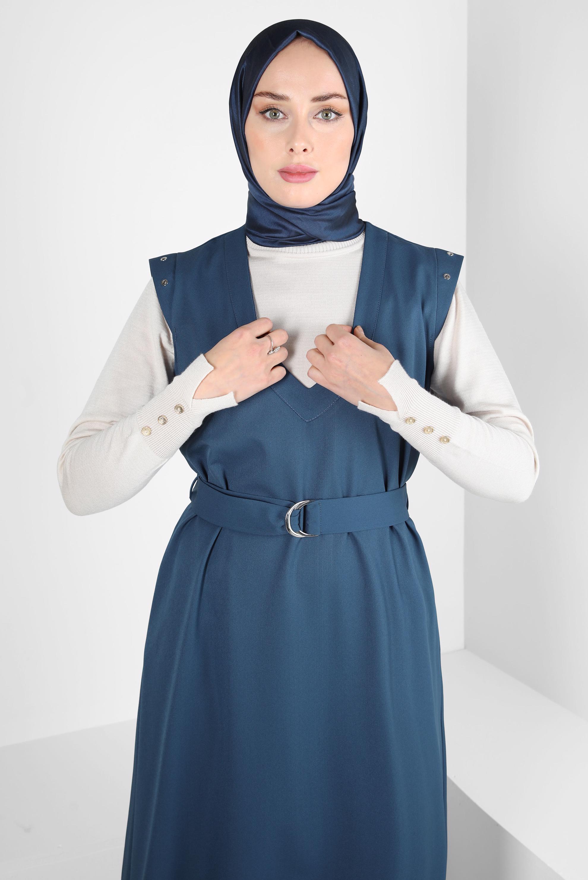 Hijab clothing NAVY BLUE BELTED PINAFORE DRESS 44252