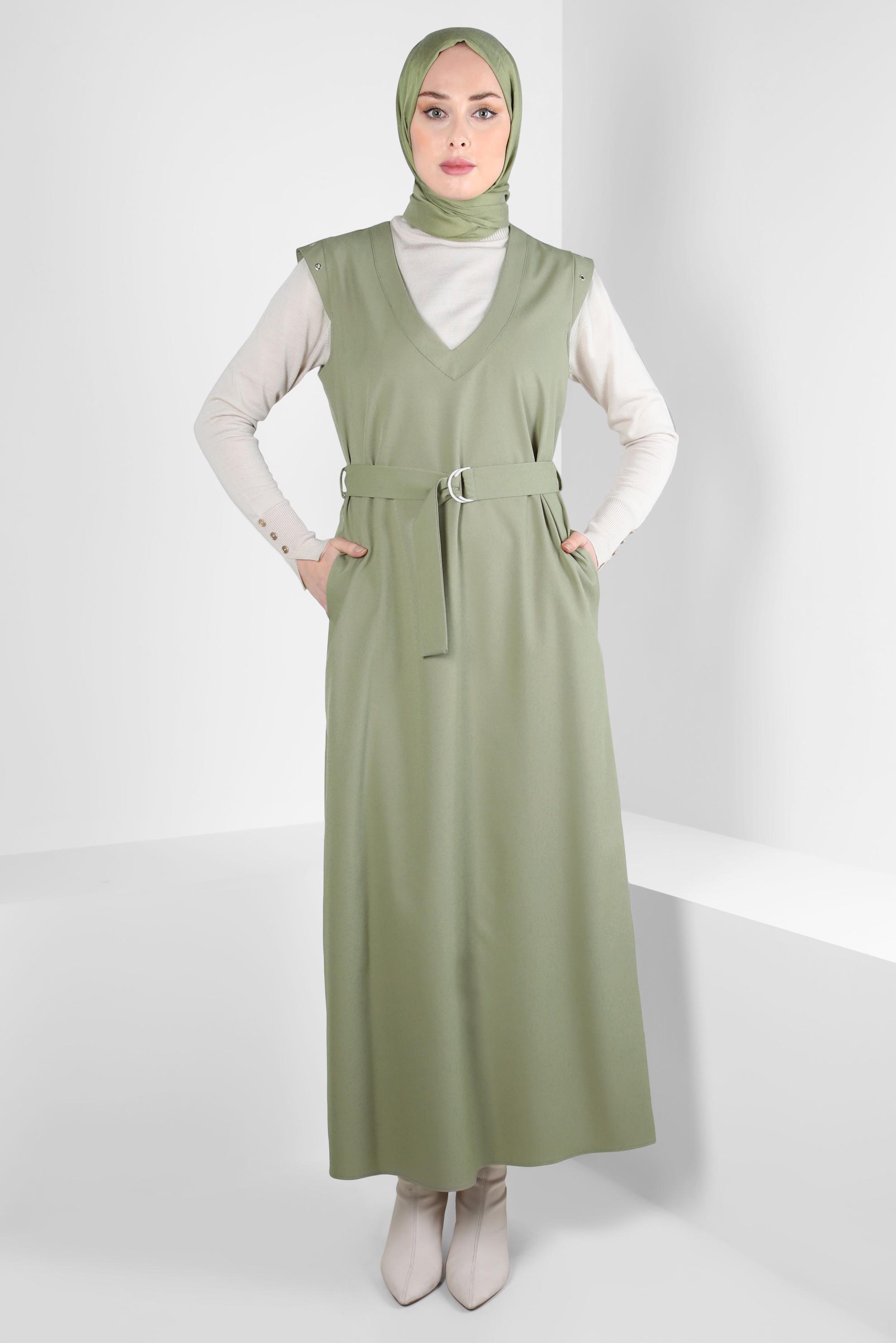 Hijab clothing GREEN BELTED PINAFORE DRESS 44252