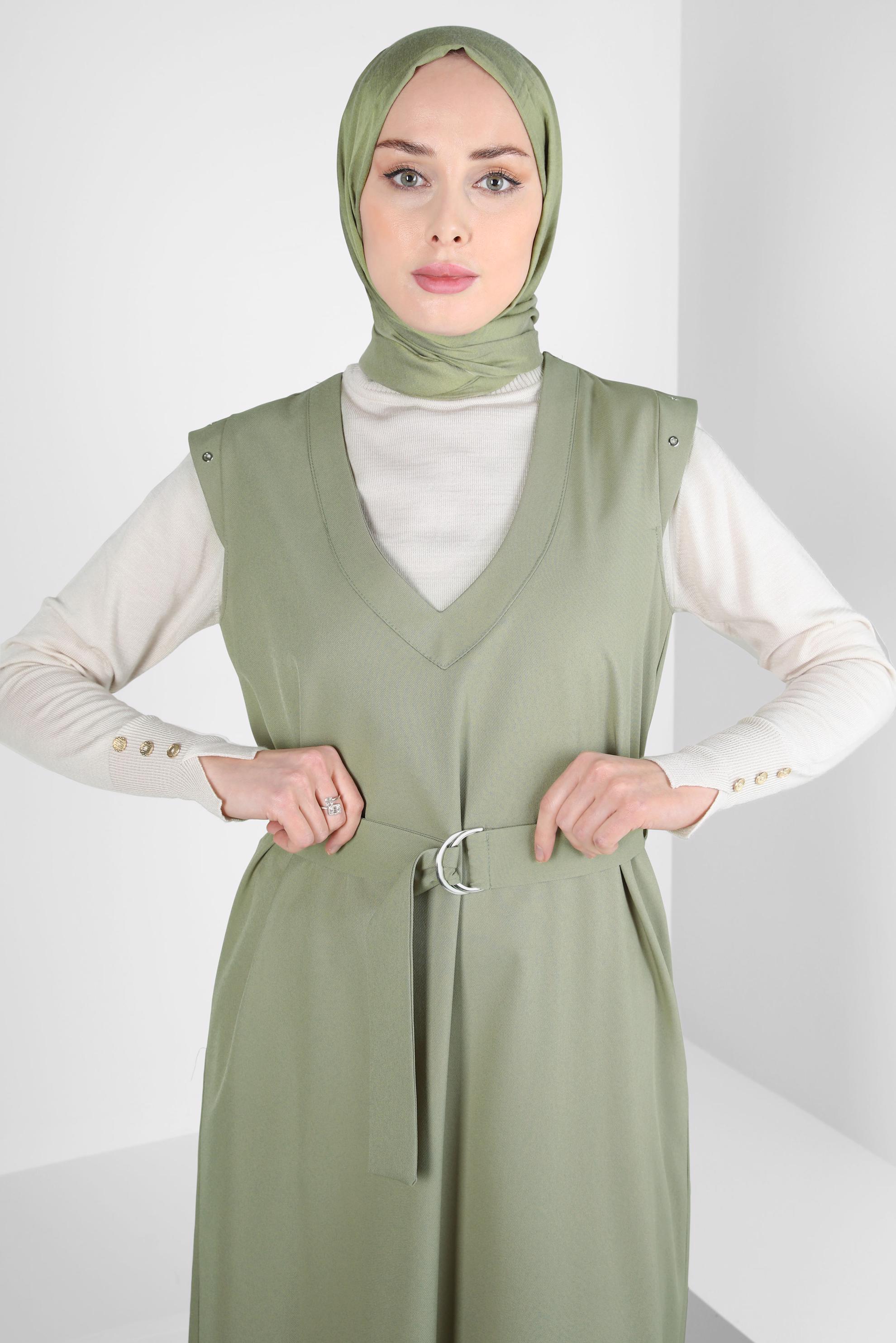 Hijab clothing GREEN BELTED PINAFORE DRESS 44252