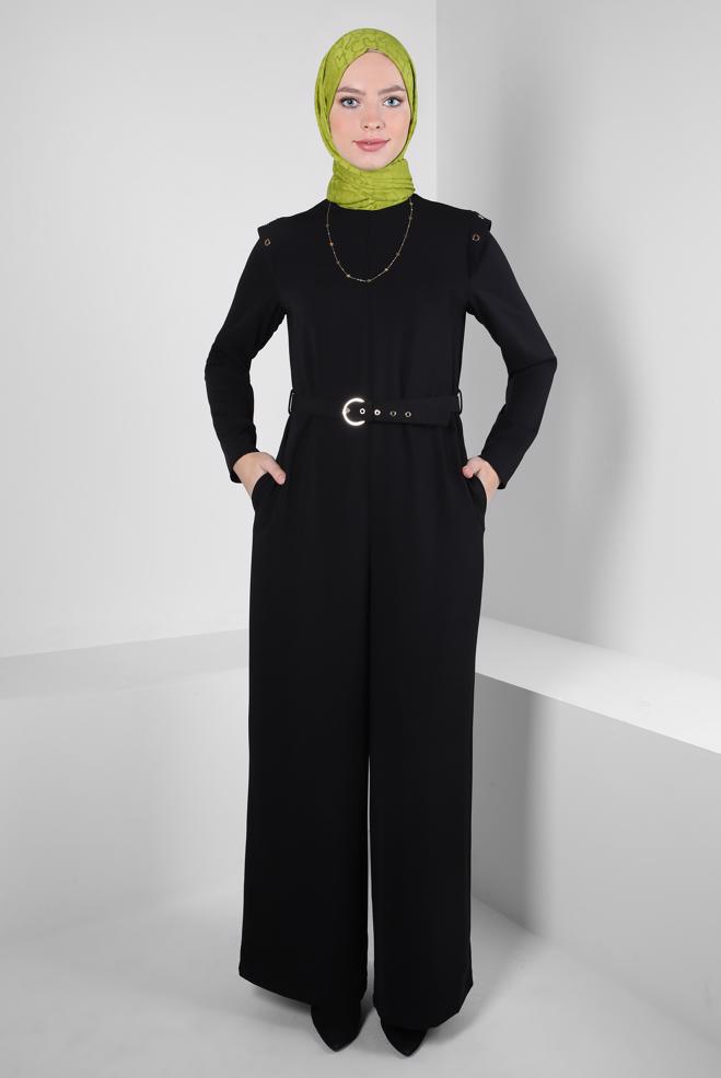 Hijab clothing BLACK BELTED JUMPSUIT 44253 - ALVİNA