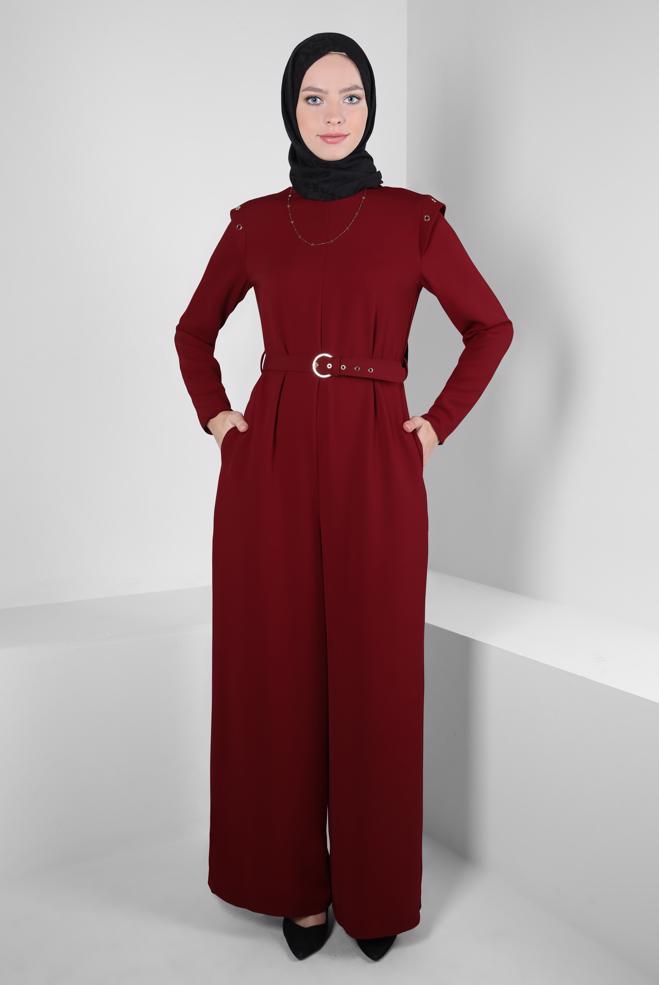 Hijab clothing RED BELTED JUMPSUIT 44253 - ALVİNA