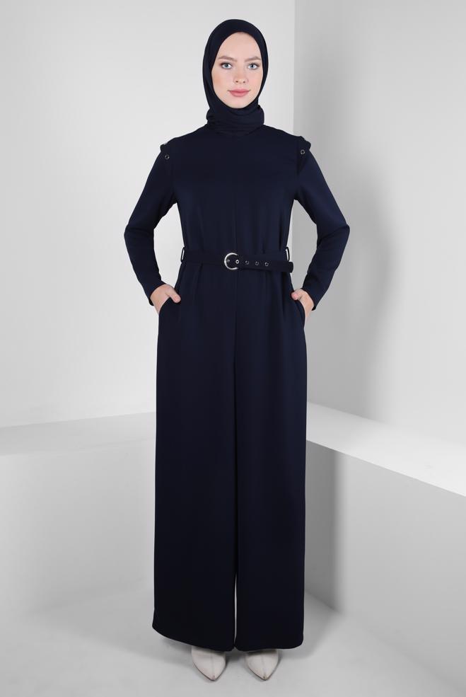 Hijab clothing NAVY BLUE BELTED JUMPSUIT 44253 - ALVİNA
