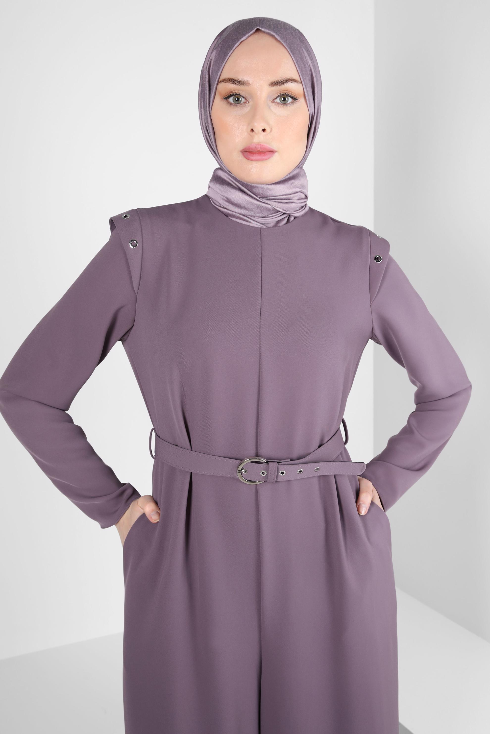 Tesettür giyim PEMBE KEMERLİ TULUM 44253