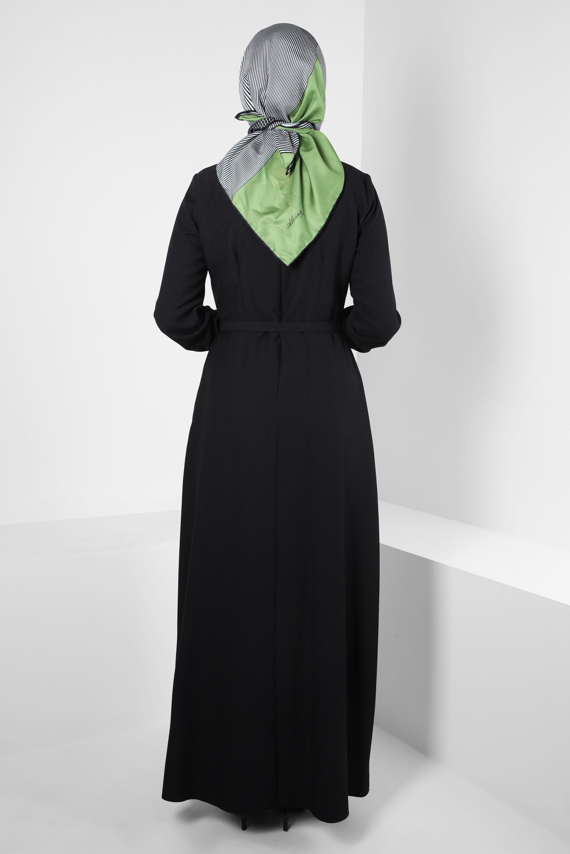 Tesettür giyim SİYAH KEMERLİ ELBİSE 44254