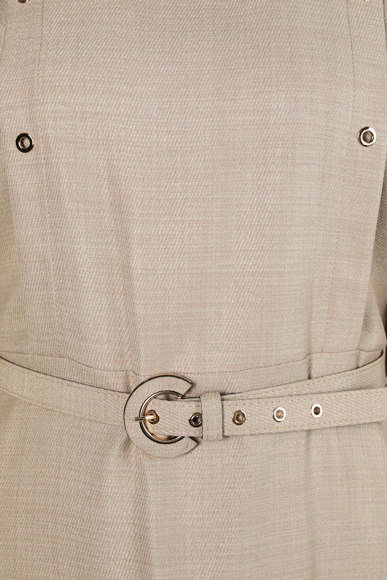 Tesettür giyim BEJ KEMERLİ ELBİSE 44254