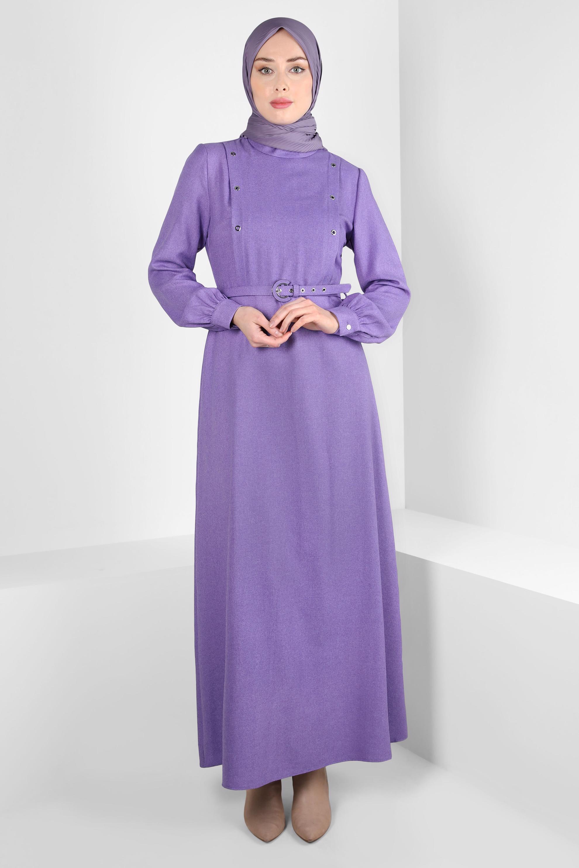 Hijab clothing PURPLE BELTED DRESS 44254