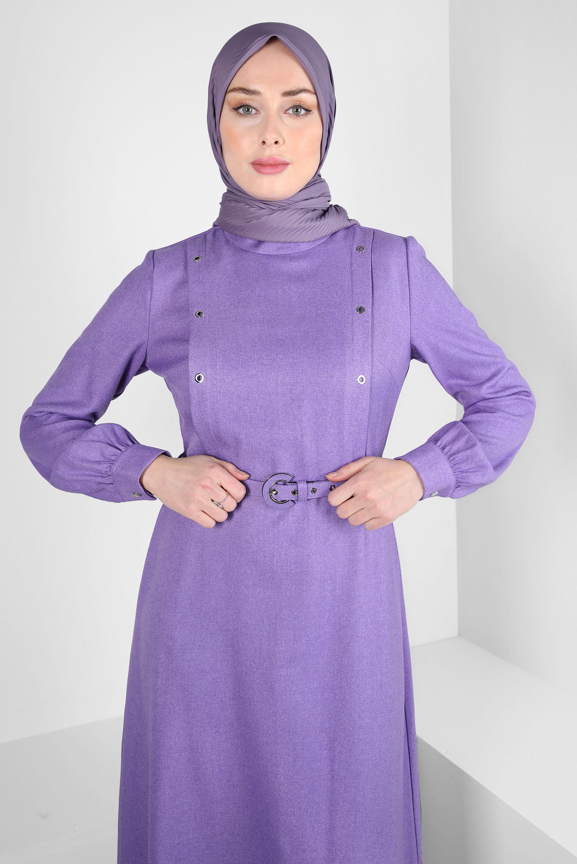 Hijab clothing PURPLE BELTED DRESS 44254