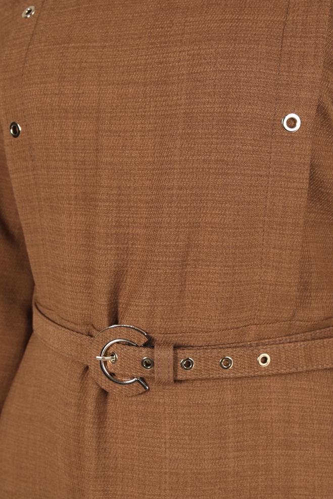 Tesettür giyim KAHVE KEMERLİ ELBİSE 44254 - ALVİNA