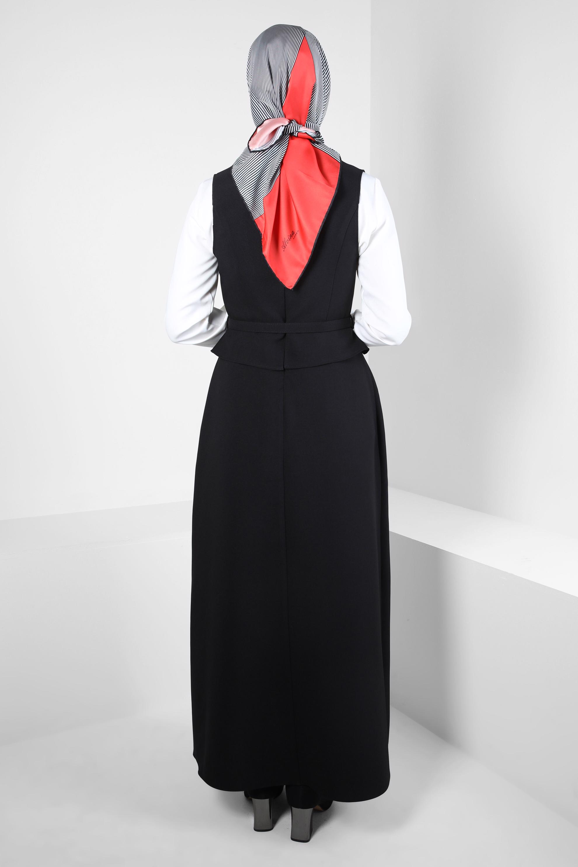 Tesettür giyim SİYAH KEMERLİ JİLE ELBİSE 44272