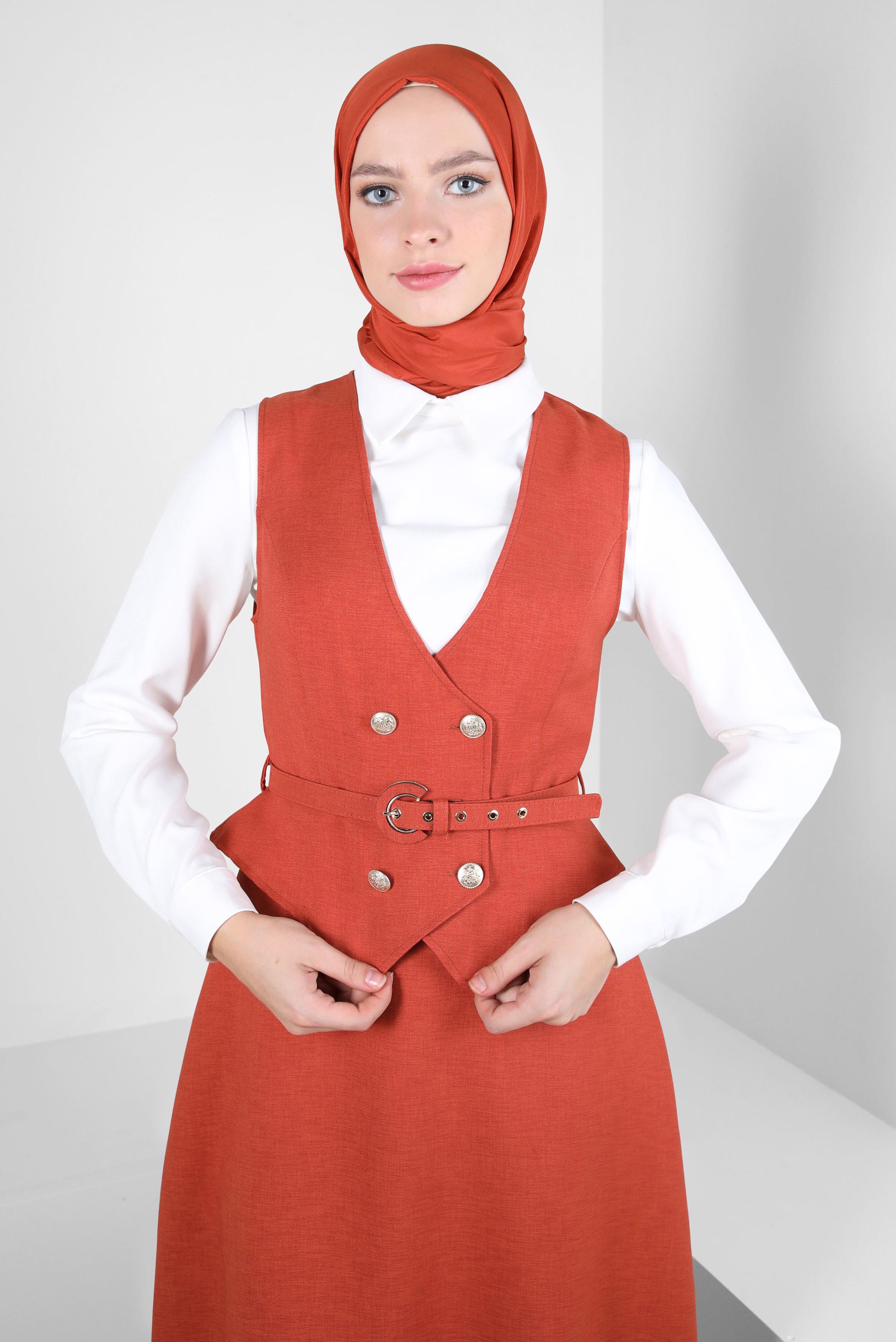 Hijab clothing ORANGE BELTED PINAFORE DRESS 44272