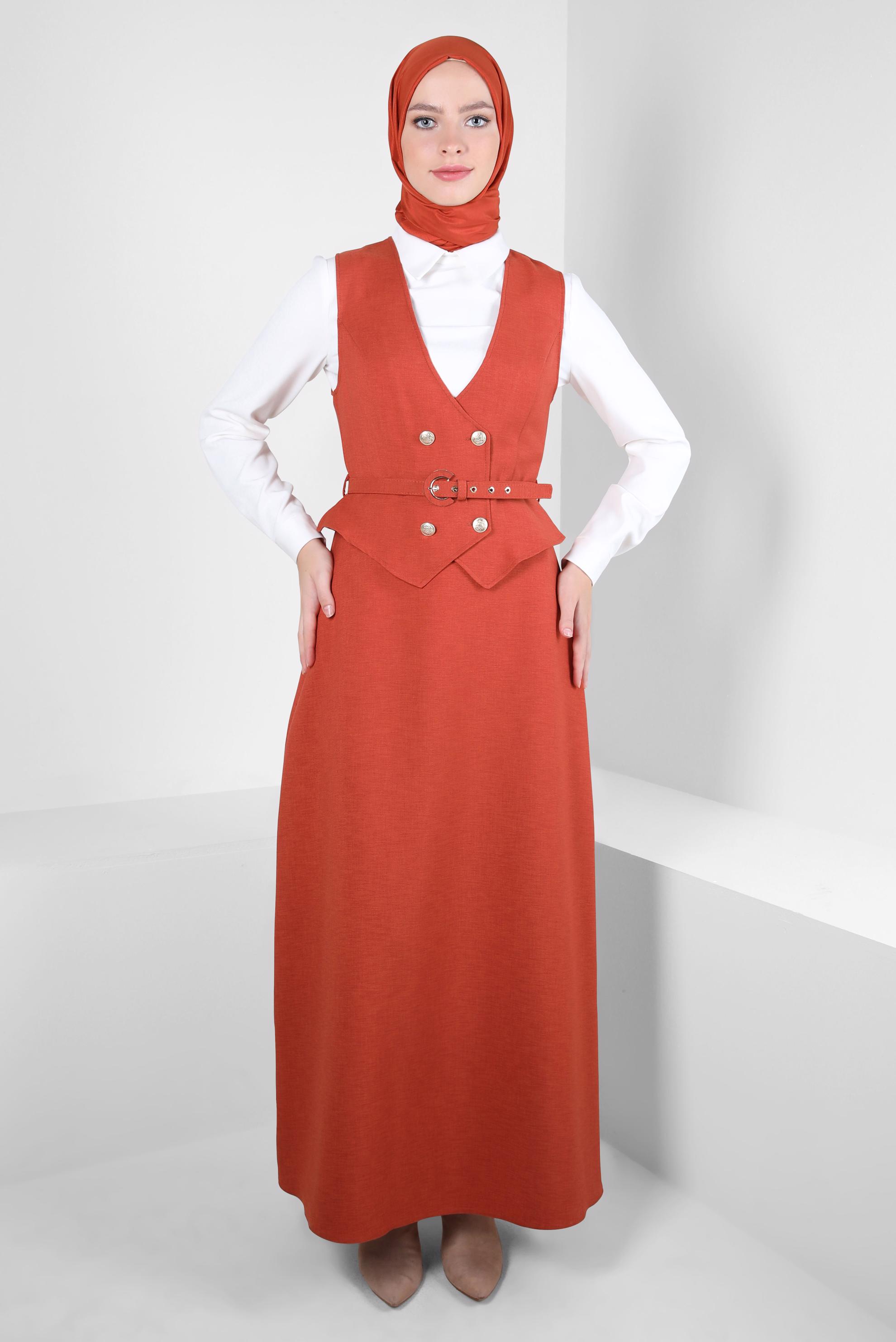 Hijab clothing ORANGE BELTED PINAFORE DRESS 44272