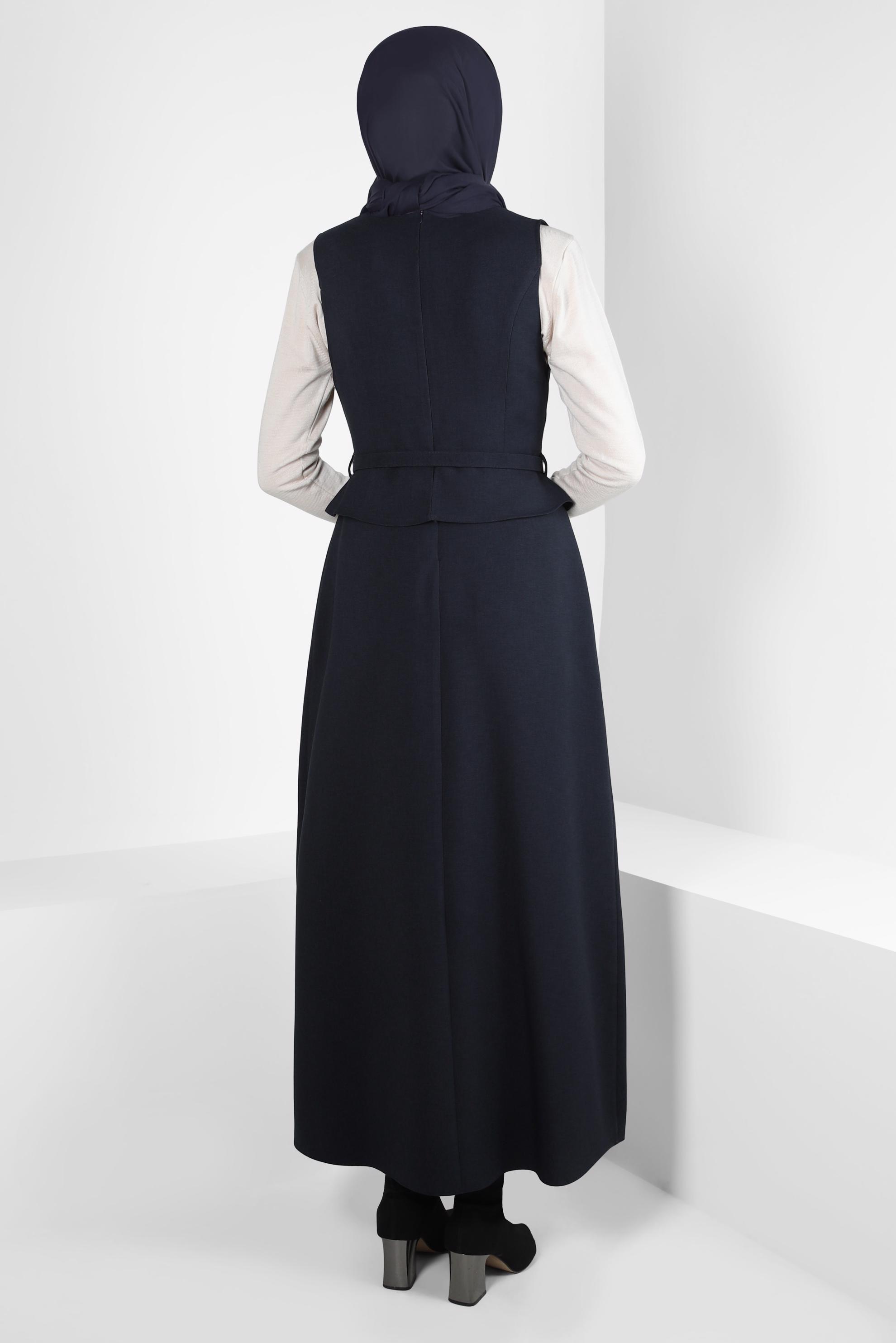 Tesettür giyim LACİVERT KEMERLİ JİLE ELBİSE 44272