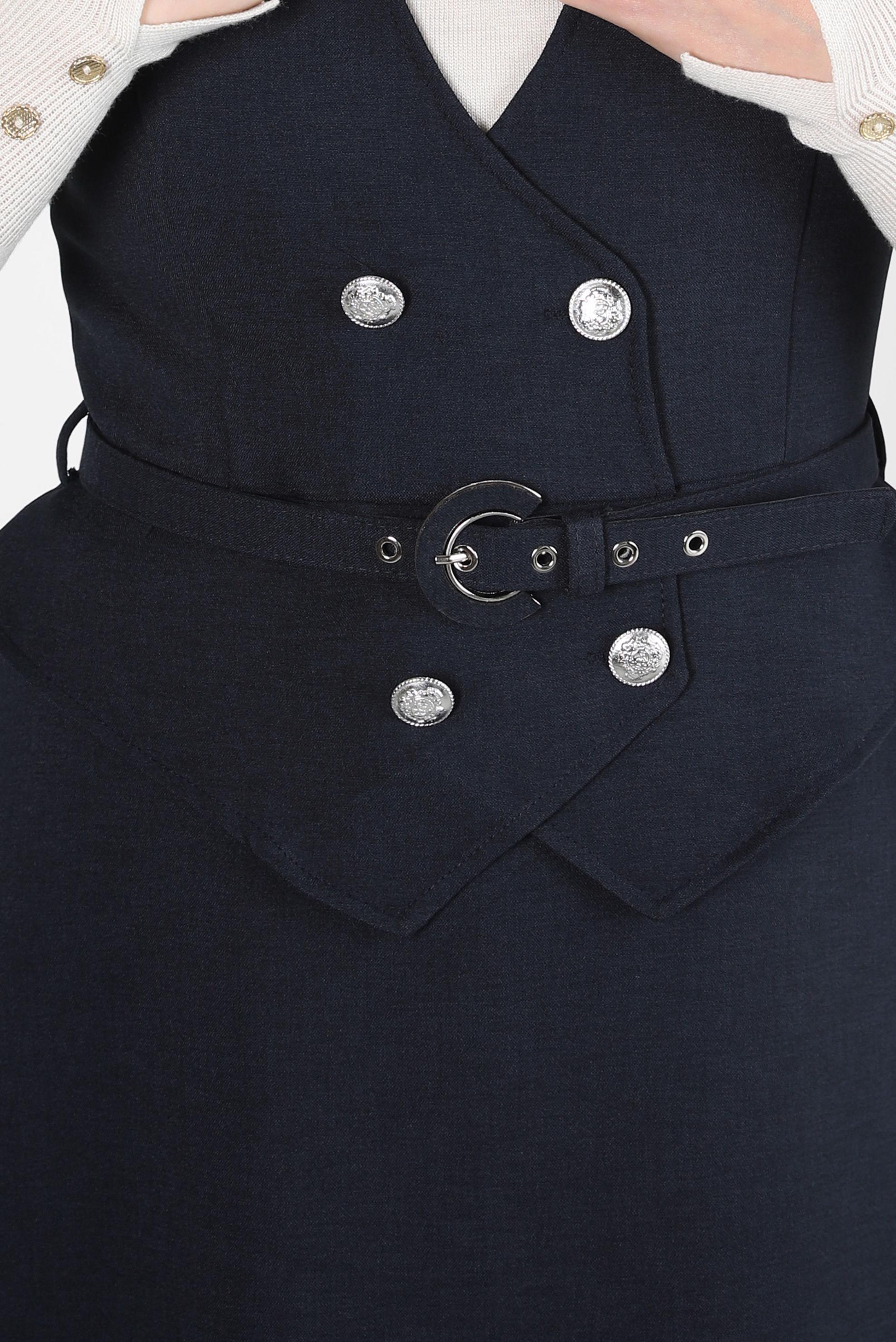 Tesettür giyim LACİVERT KEMERLİ JİLE ELBİSE 44272