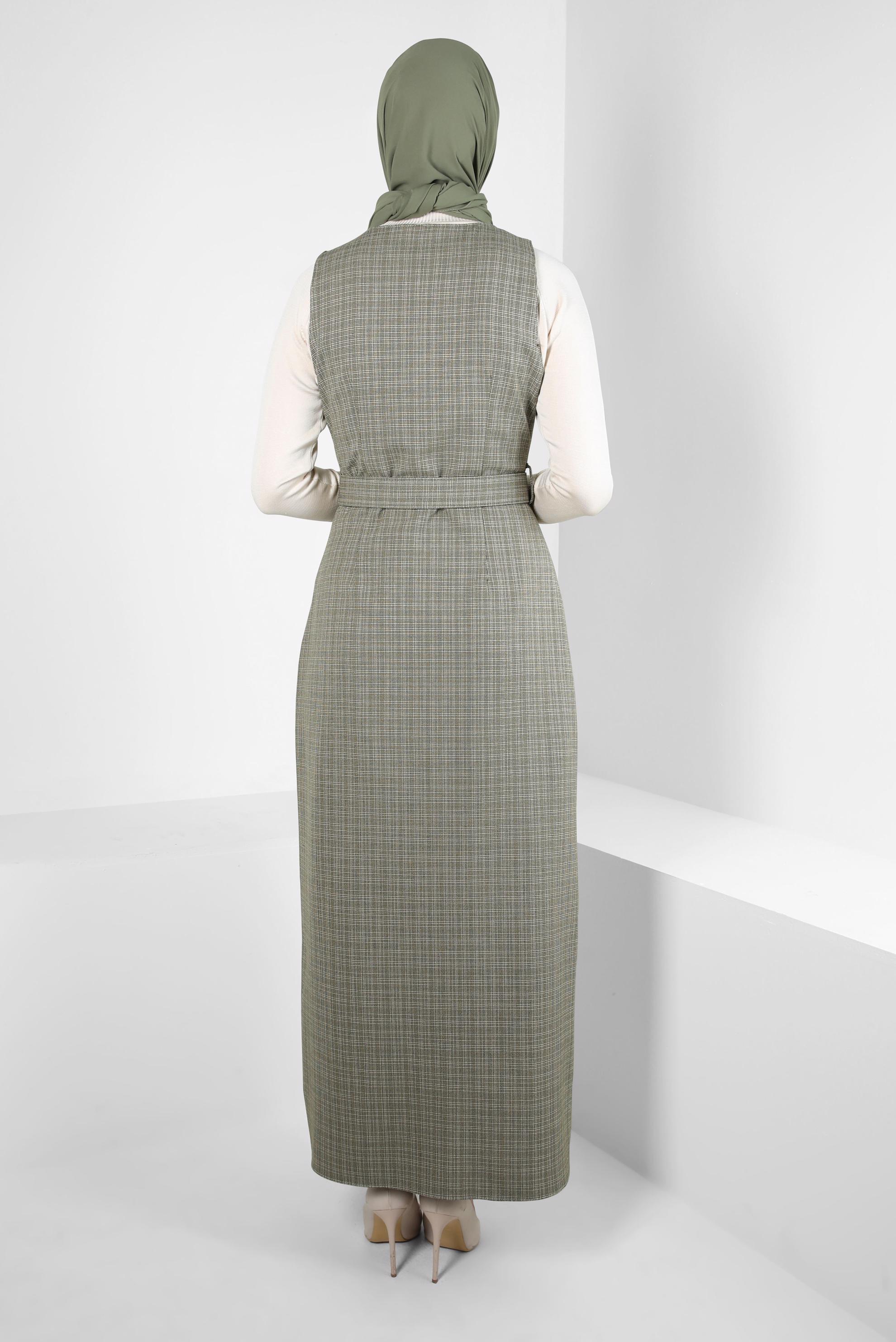 Tesettür giyim HAKİ KEMERLİ JİLE ELBİSE 44279