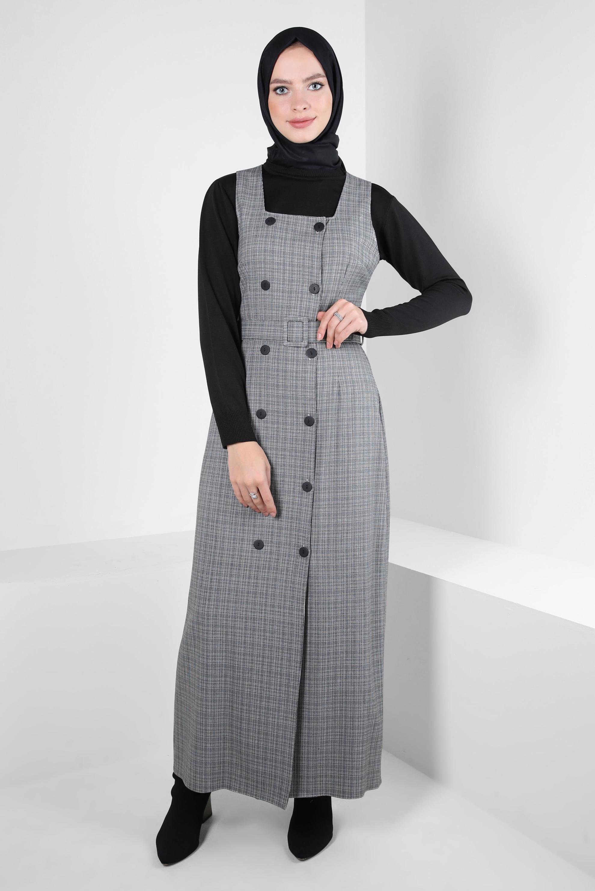 Hijab clothing BLACK BELTED PINAFORE DRESS 44279