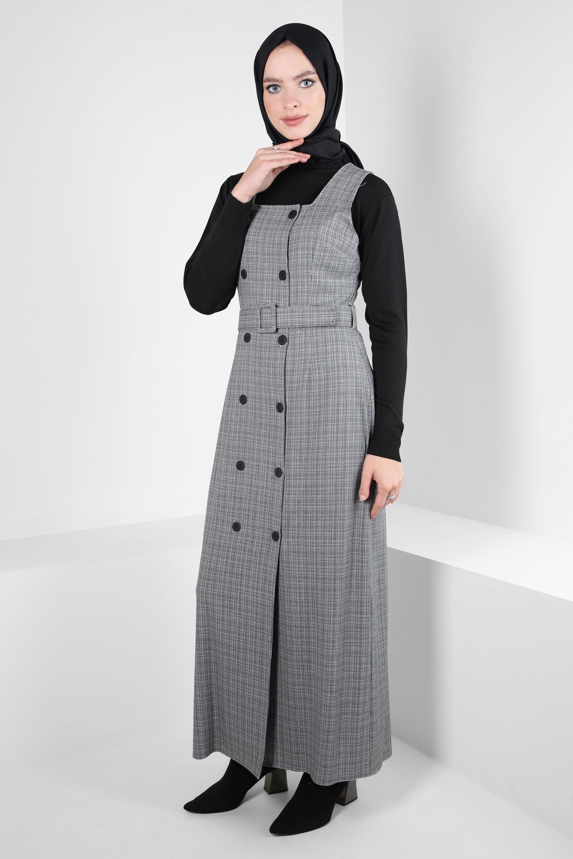 Hijab clothing BLACK BELTED PINAFORE DRESS 44279