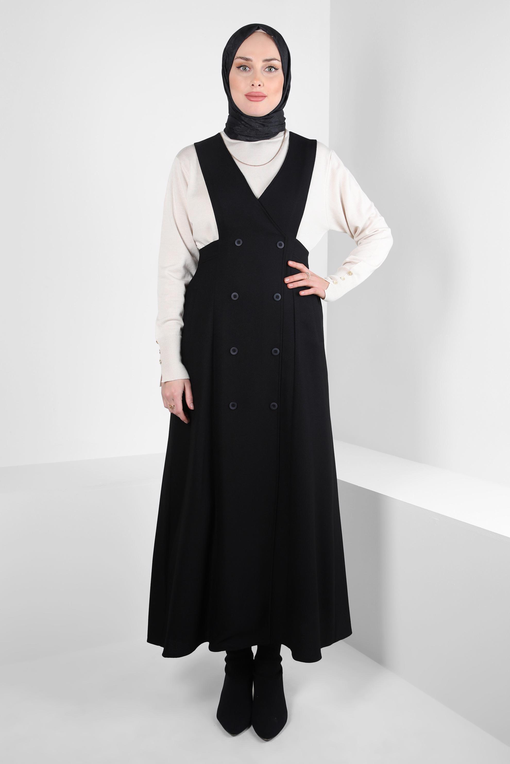 Tesettür giyim SİYAH V YAKA JİLE 44293