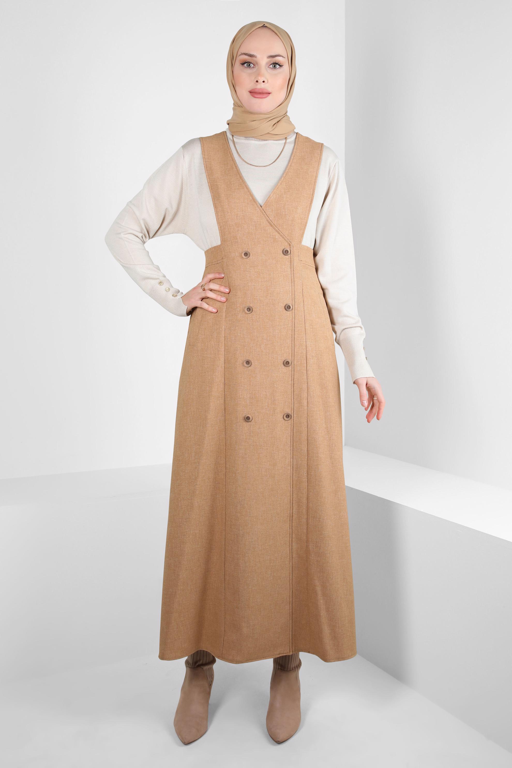 Tesettür giyim KAHVE V YAKA JİLE 44293