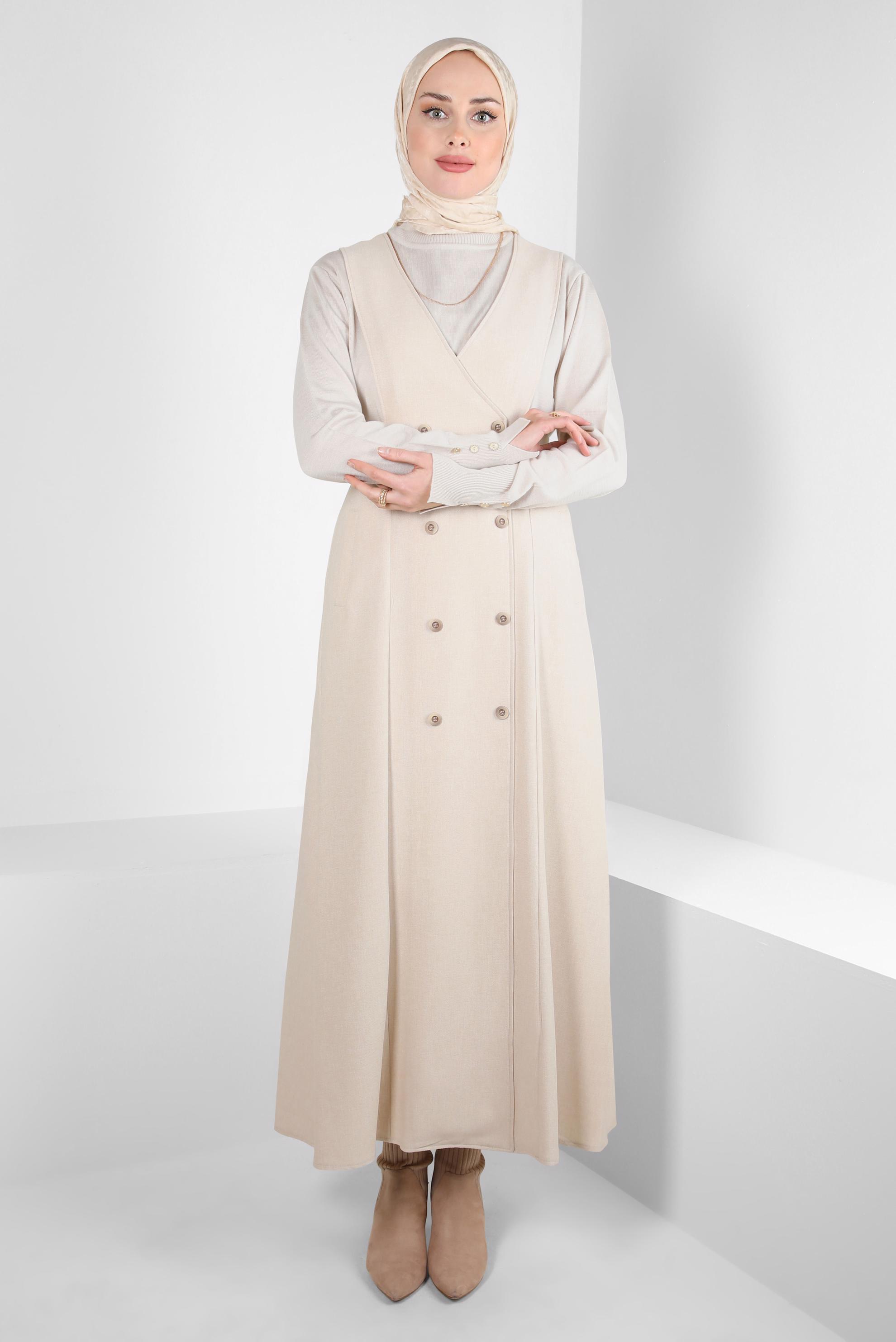 Tesettür giyim BEJ V YAKA JİLE 44293