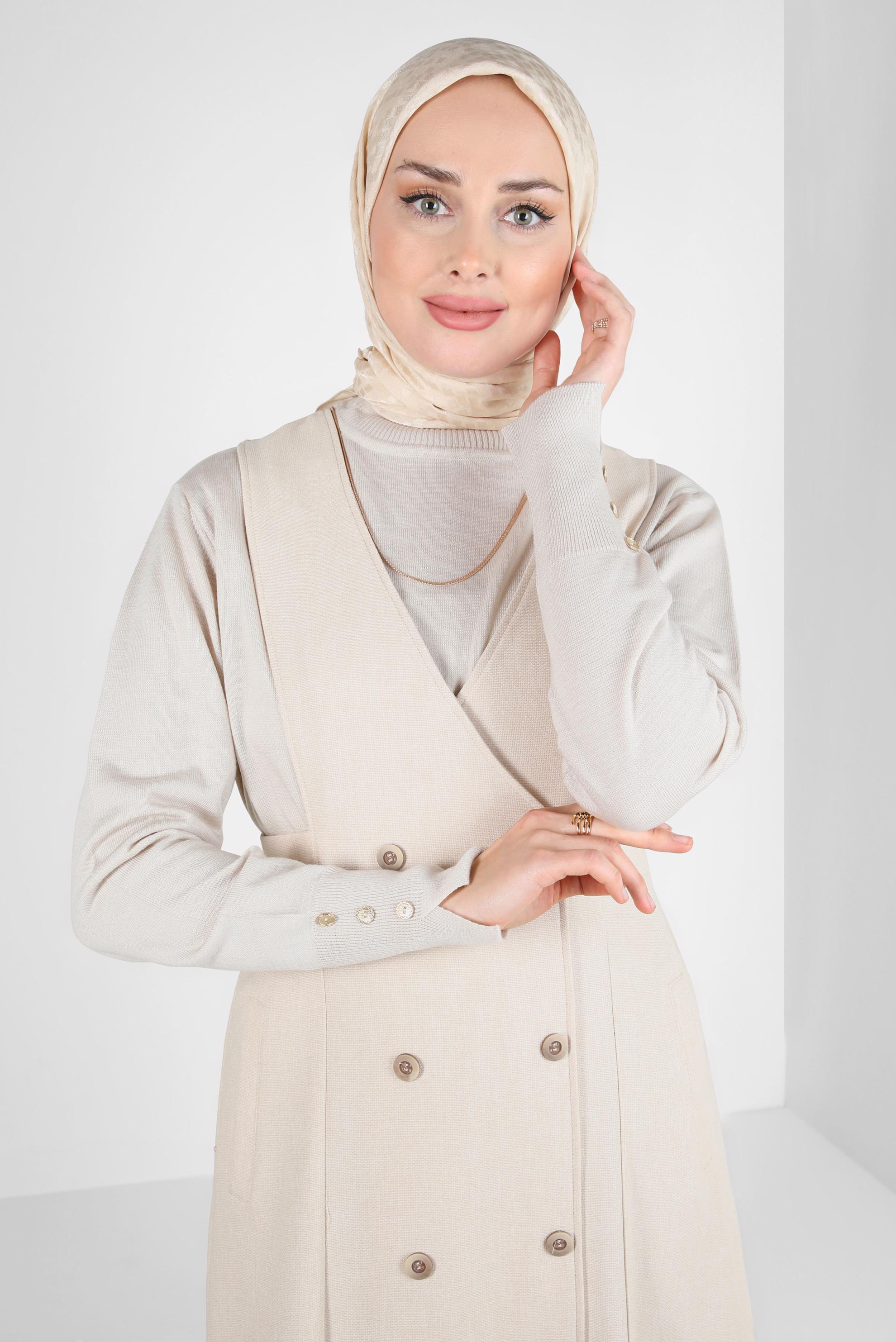Tesettür giyim BEJ V YAKA JİLE 44293