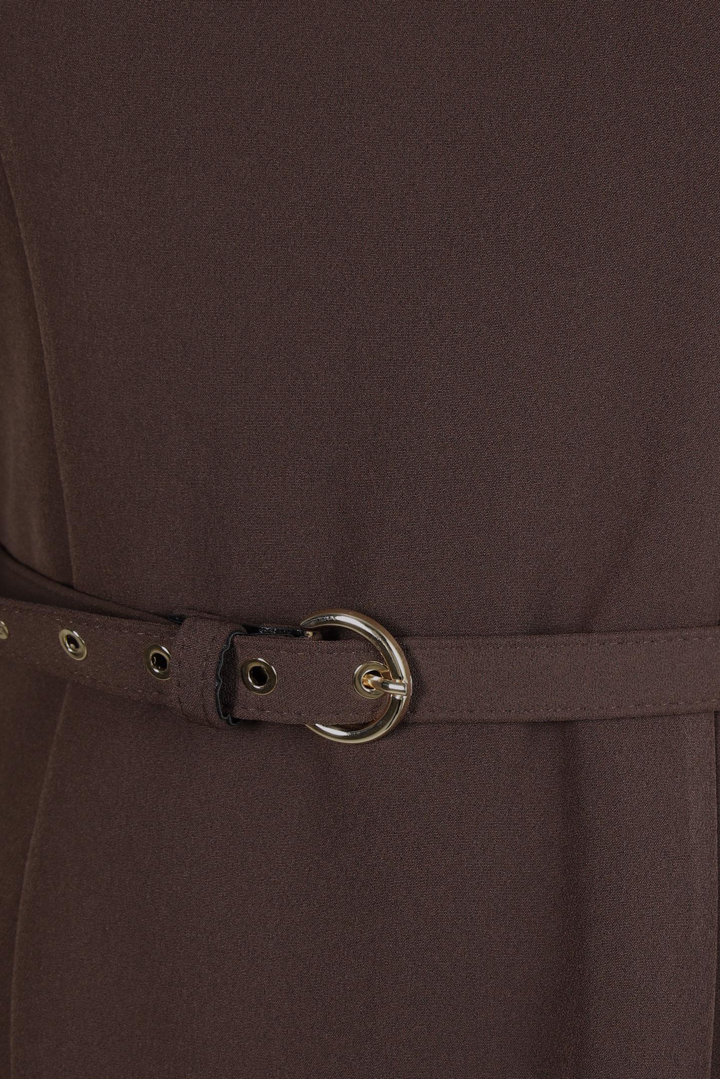 Tesettür giyim KAHVE KUŞGÖZÜ DETAYLI KEMERLİ ELBİSE 44298