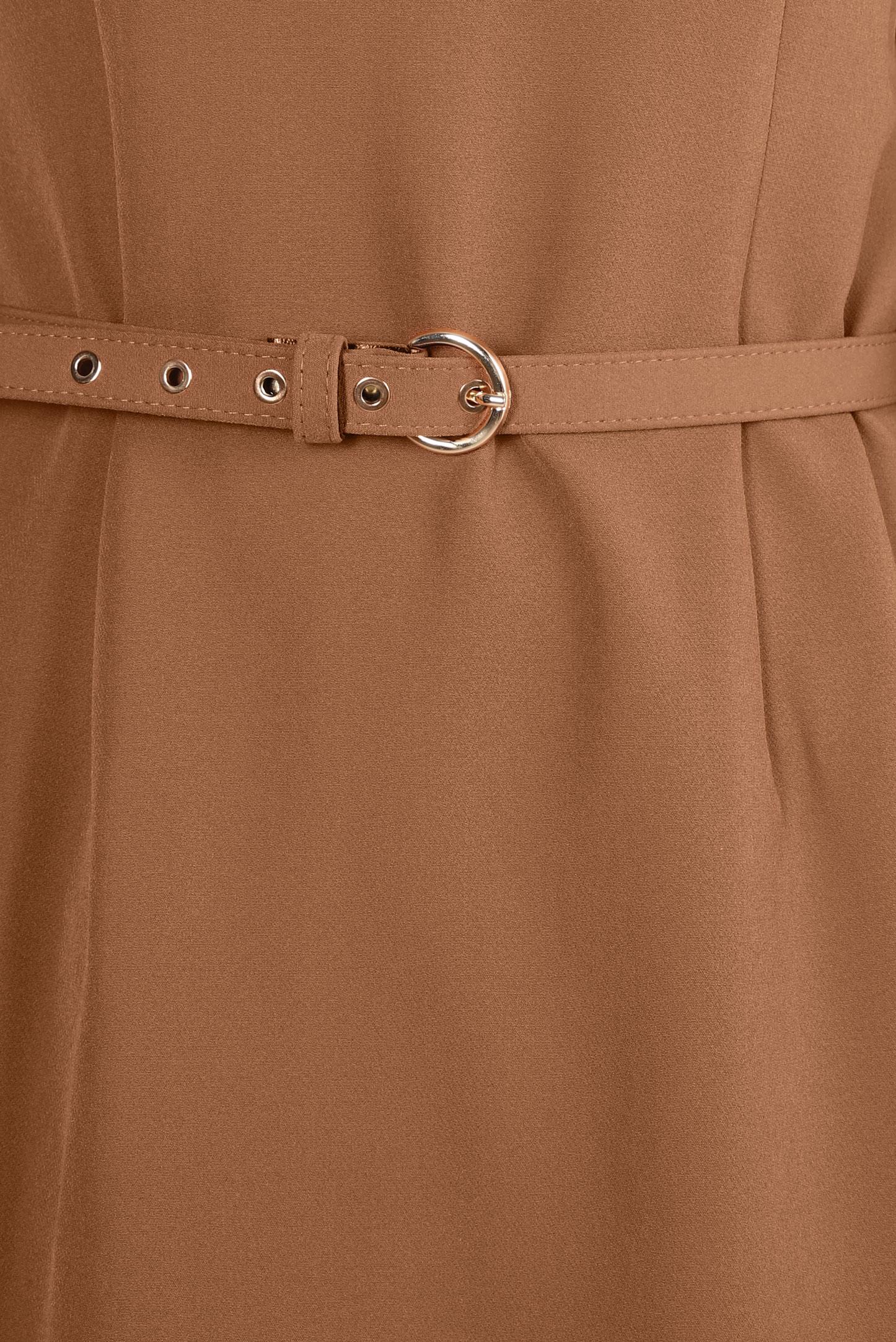 Tesettür giyim TABA KUŞGÖZÜ DETAYLI KEMERLİ ELBİSE 44298