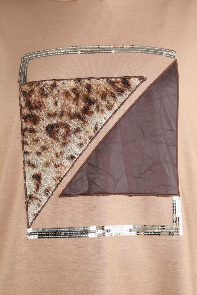 Tesettür giyim KAHVE BASKILI KAPÜŞONLU ELBİSE 44314 - ALVİNA