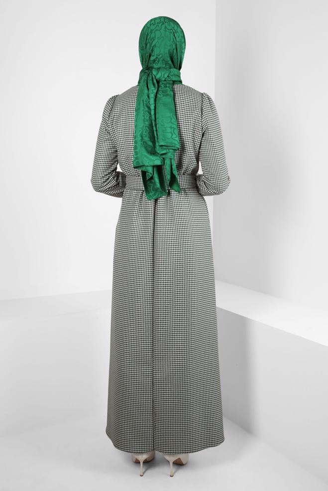 Tesettür giyim YEŞİL KEMERLİ ELBİSE 44332 - ALVİNA