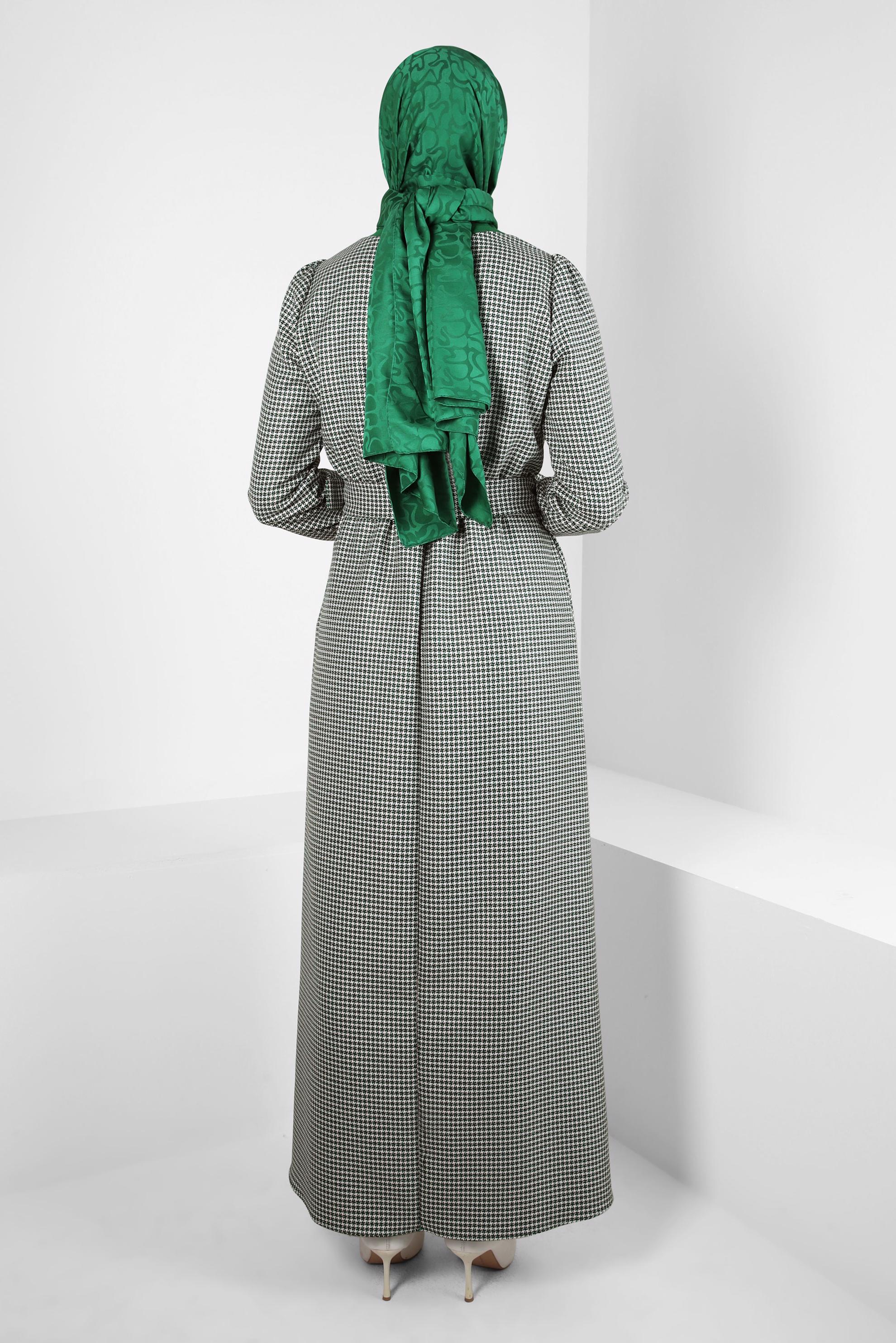 Tesettür giyim YEŞİL KEMERLİ ELBİSE 44332