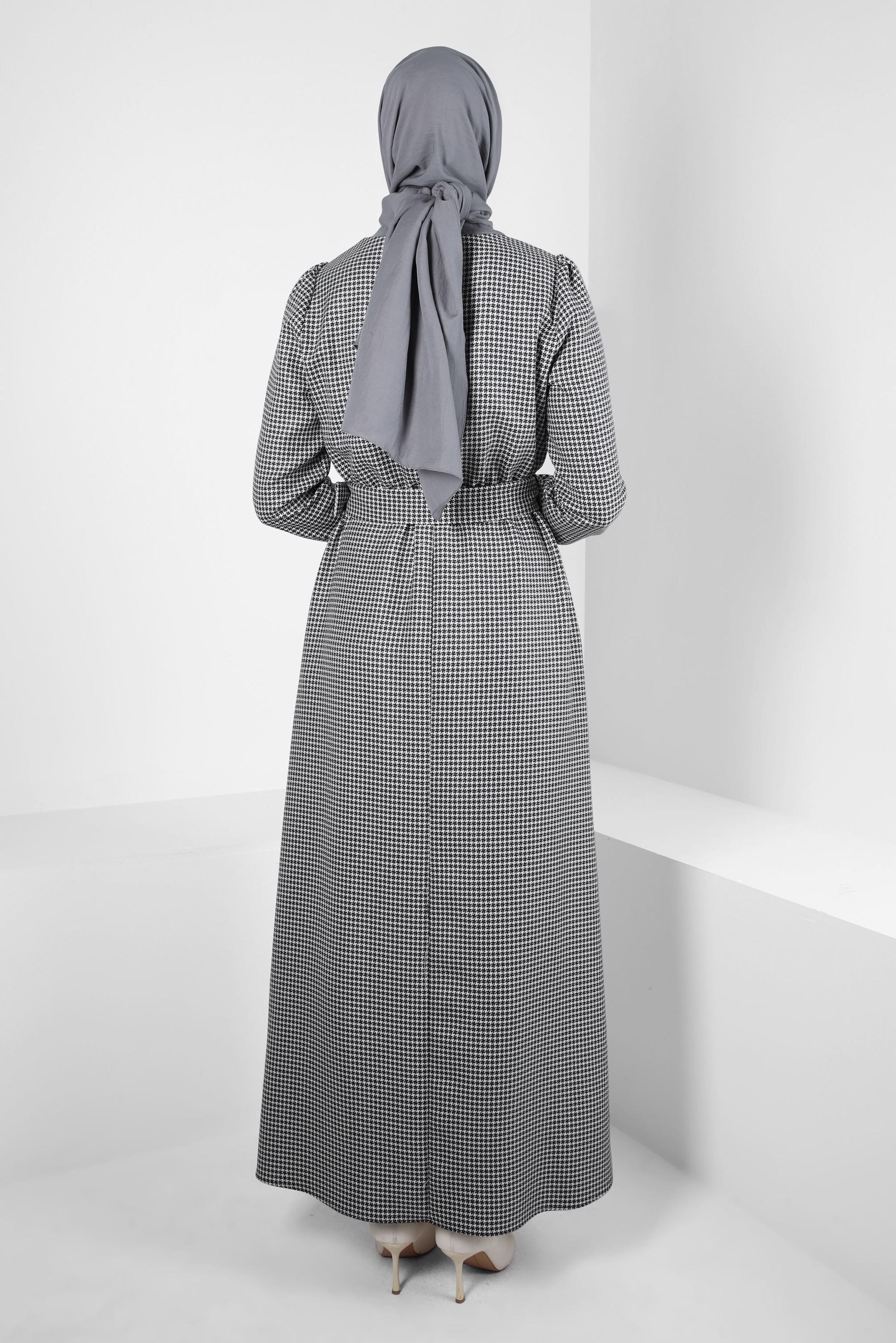 Tesettür giyim GRİ KEMERLİ ELBİSE 44332