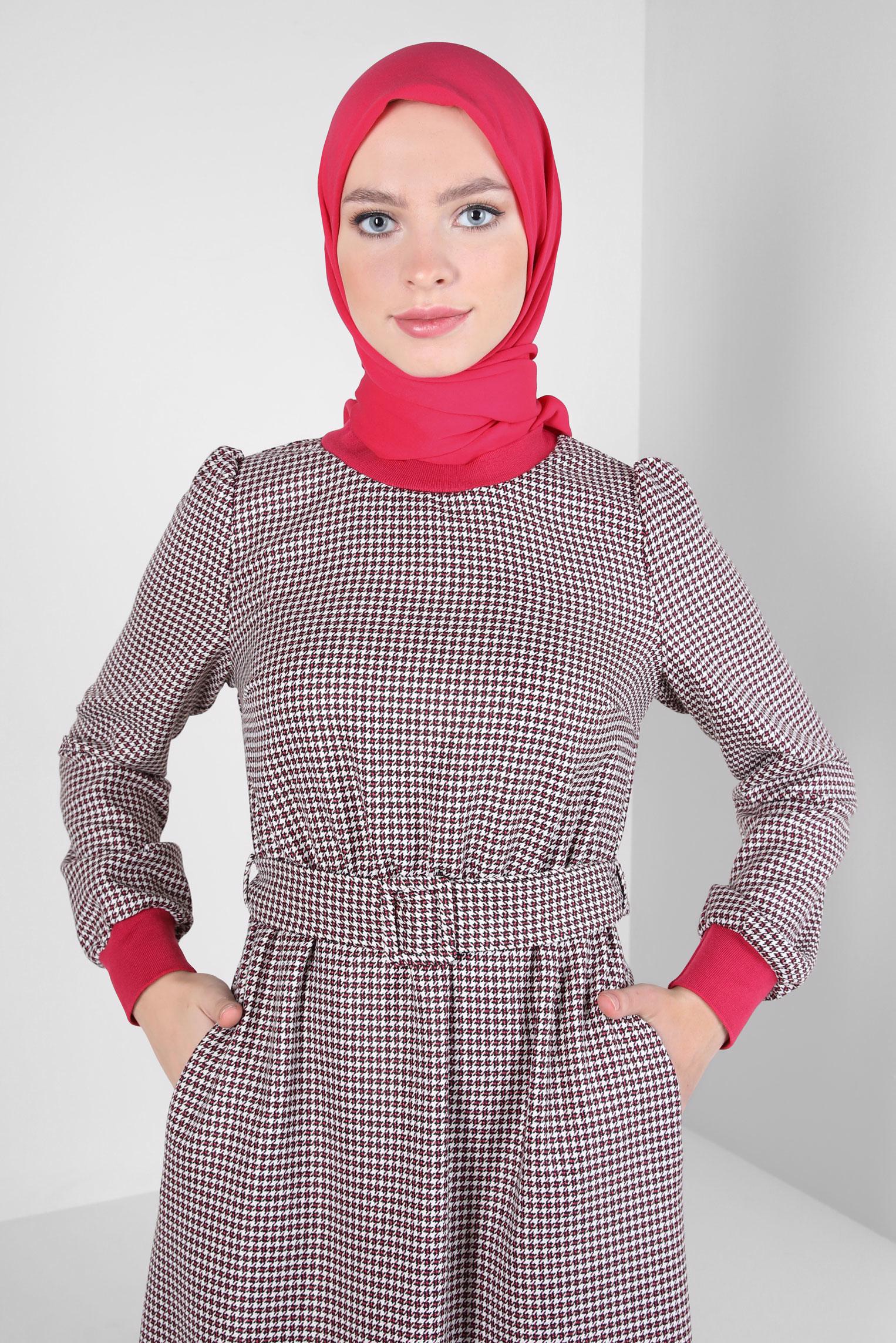 Hijab clothing FUCHSIA BELTED DRESS 44332