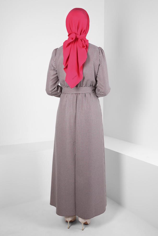 Tesettür giyim FUŞYA KEMERLİ ELBİSE 44332 - ALVİNA