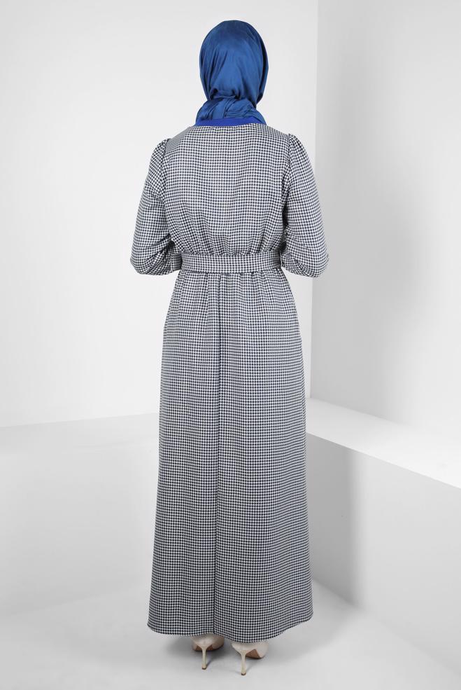 Tesettür giyim LACİVERT KEMERLİ ELBİSE 44332 - ALVİNA