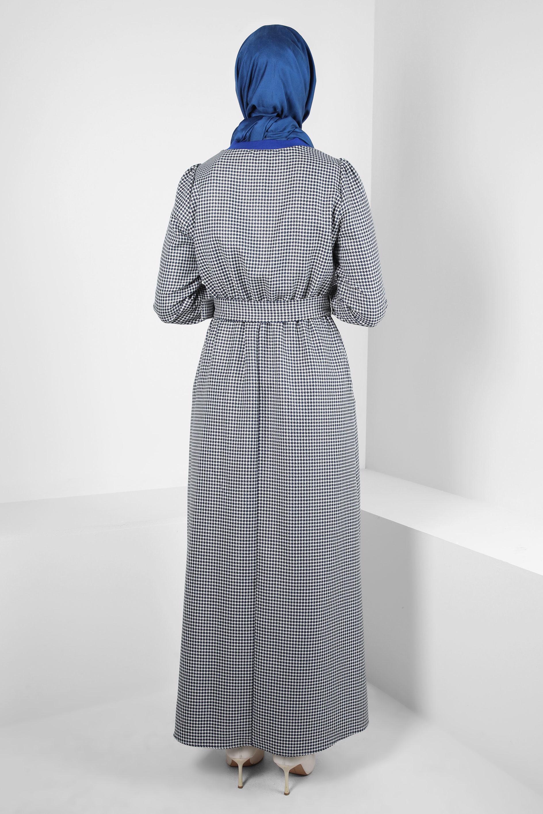 Tesettür giyim LACİVERT KEMERLİ ELBİSE 44332