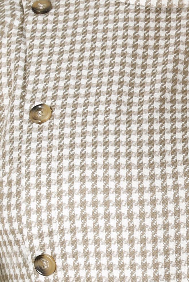 Tesettür giyim BEJ KAZAYAĞI DESENLİ KEMERLİ ELBİSE 44345 - ALVİNA