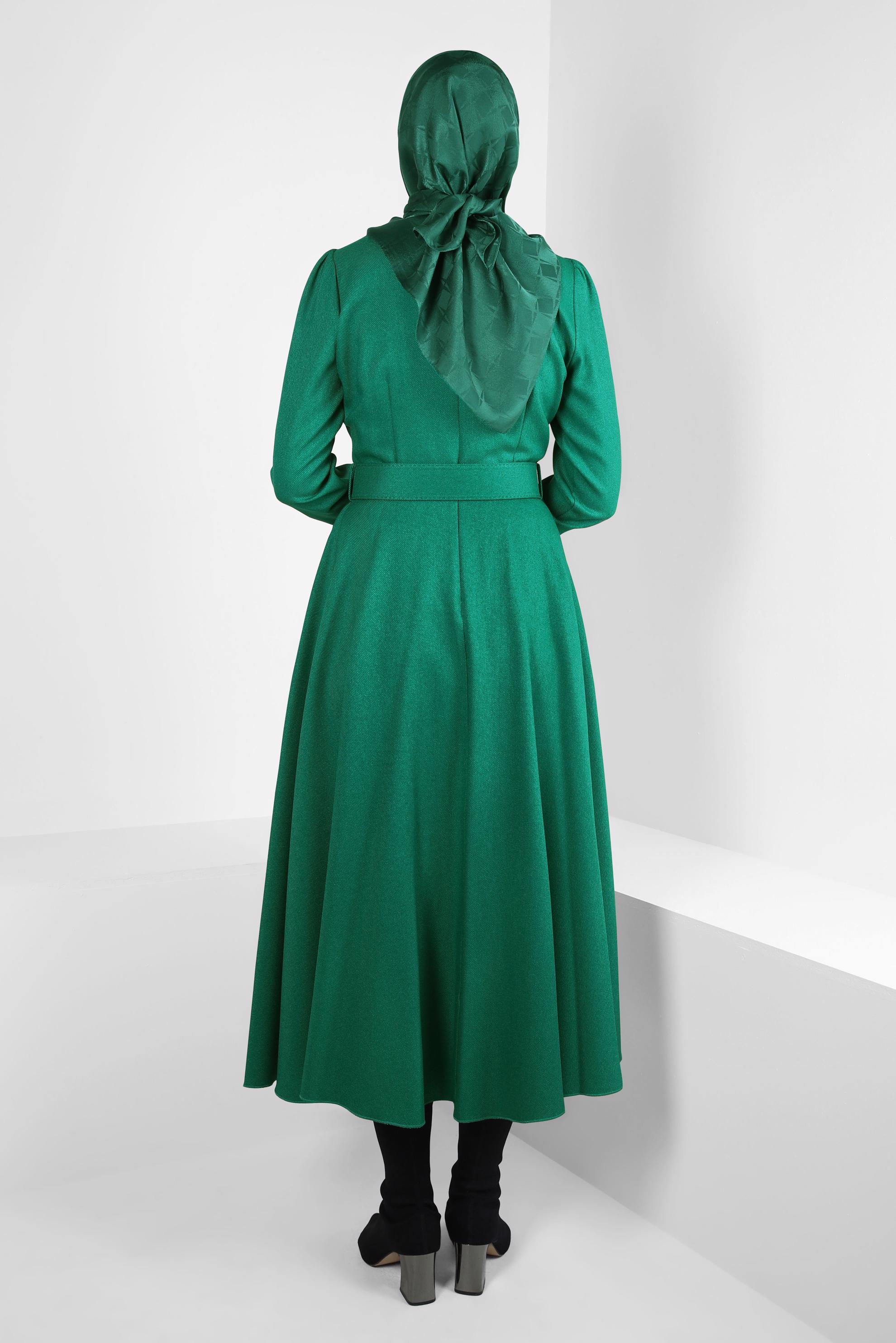 Tesettür giyim YEŞİL KEMERLİ ELBİSE 44346