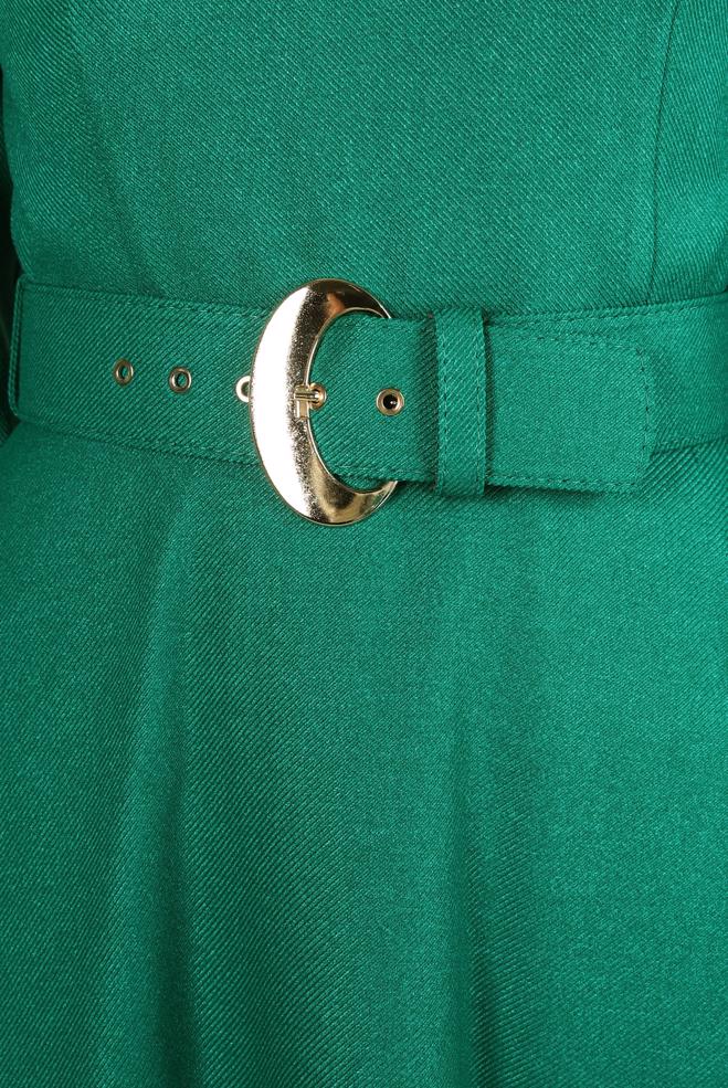 Tesettür giyim YEŞİL KEMERLİ ELBİSE 44346 - ALVİNA