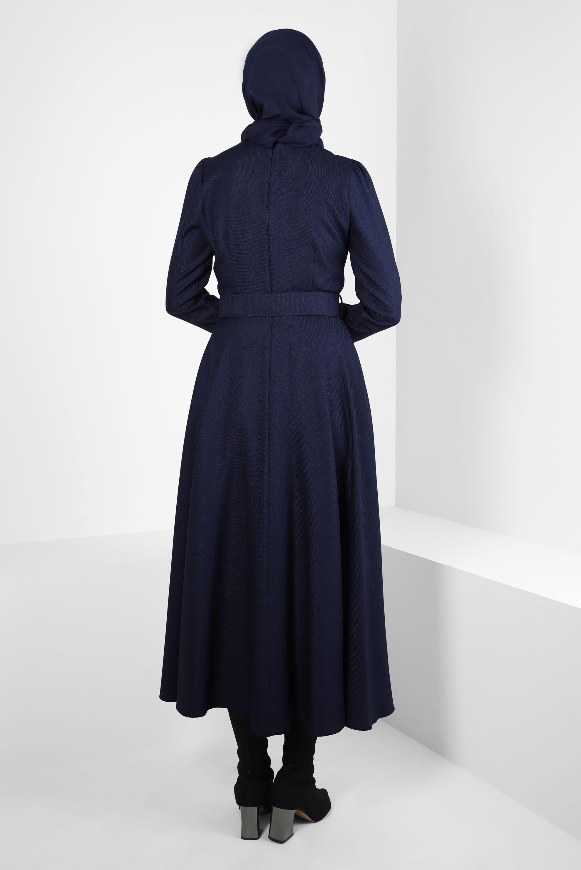 Tesettür giyim LACİVERT KEMERLİ ELBİSE 44346