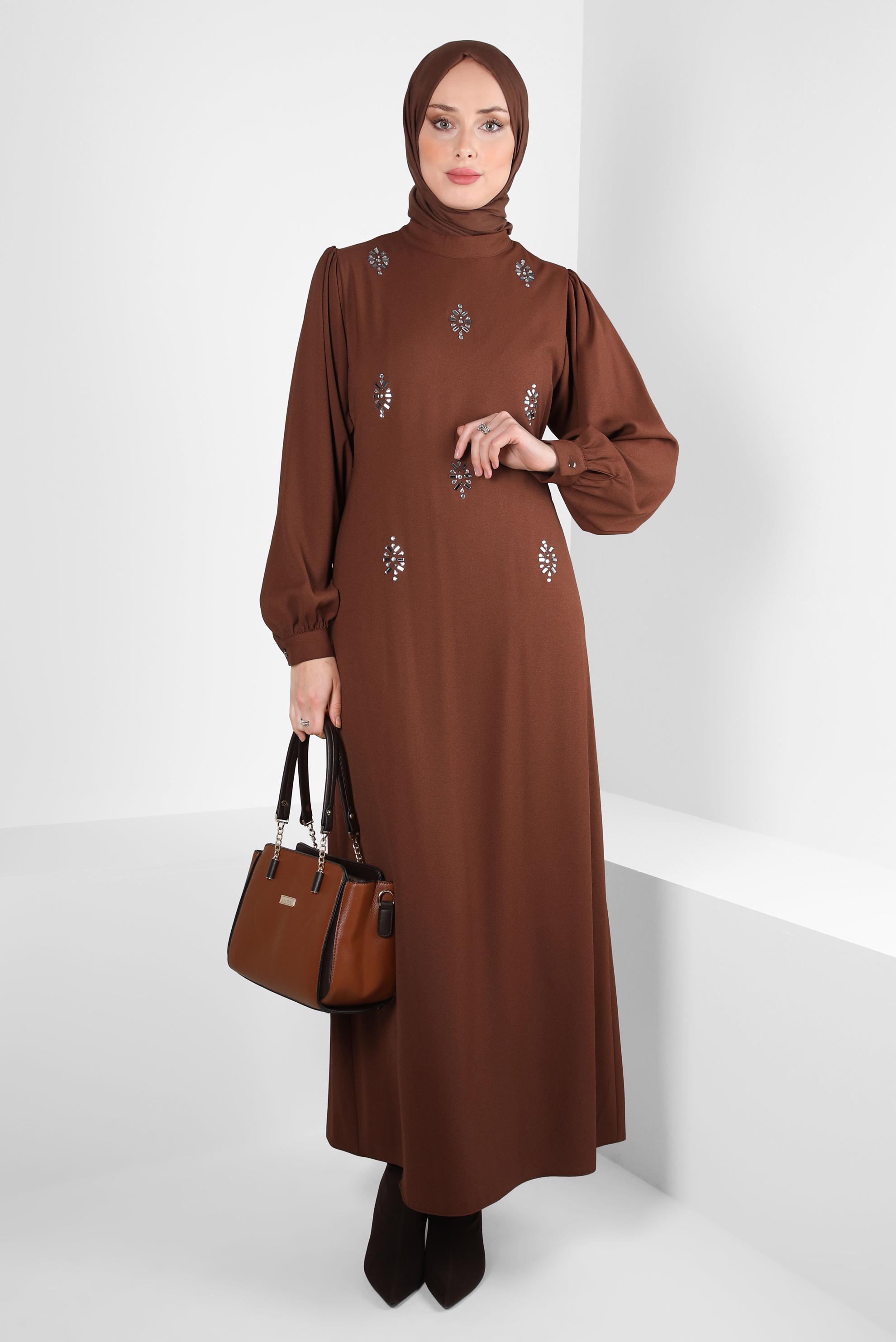 Hijab clothing TABA BELTED DRESS WITH GEM DETAIL 44356-1