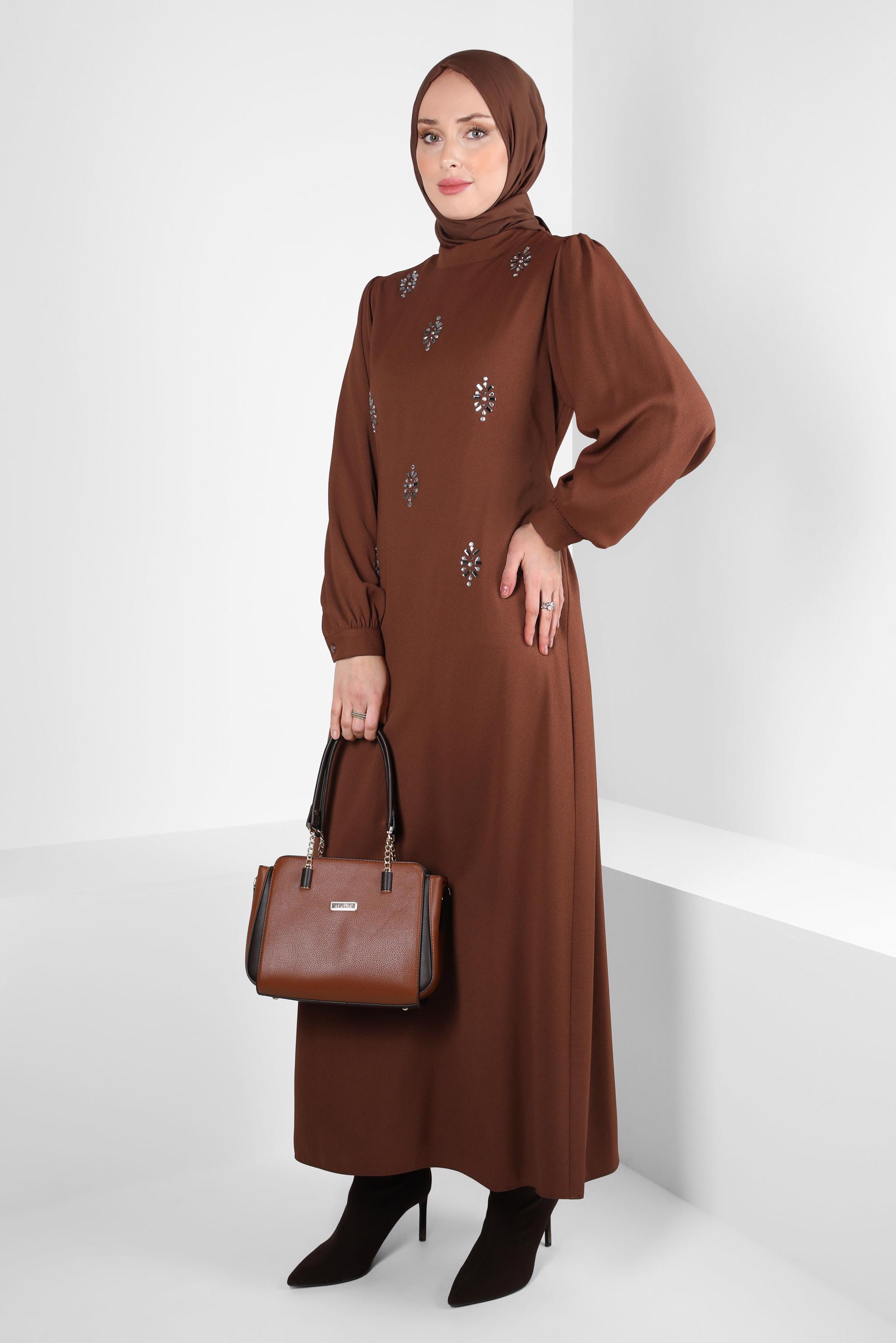 Hijab clothing TABA BELTED DRESS WITH GEM DETAIL 44356-1