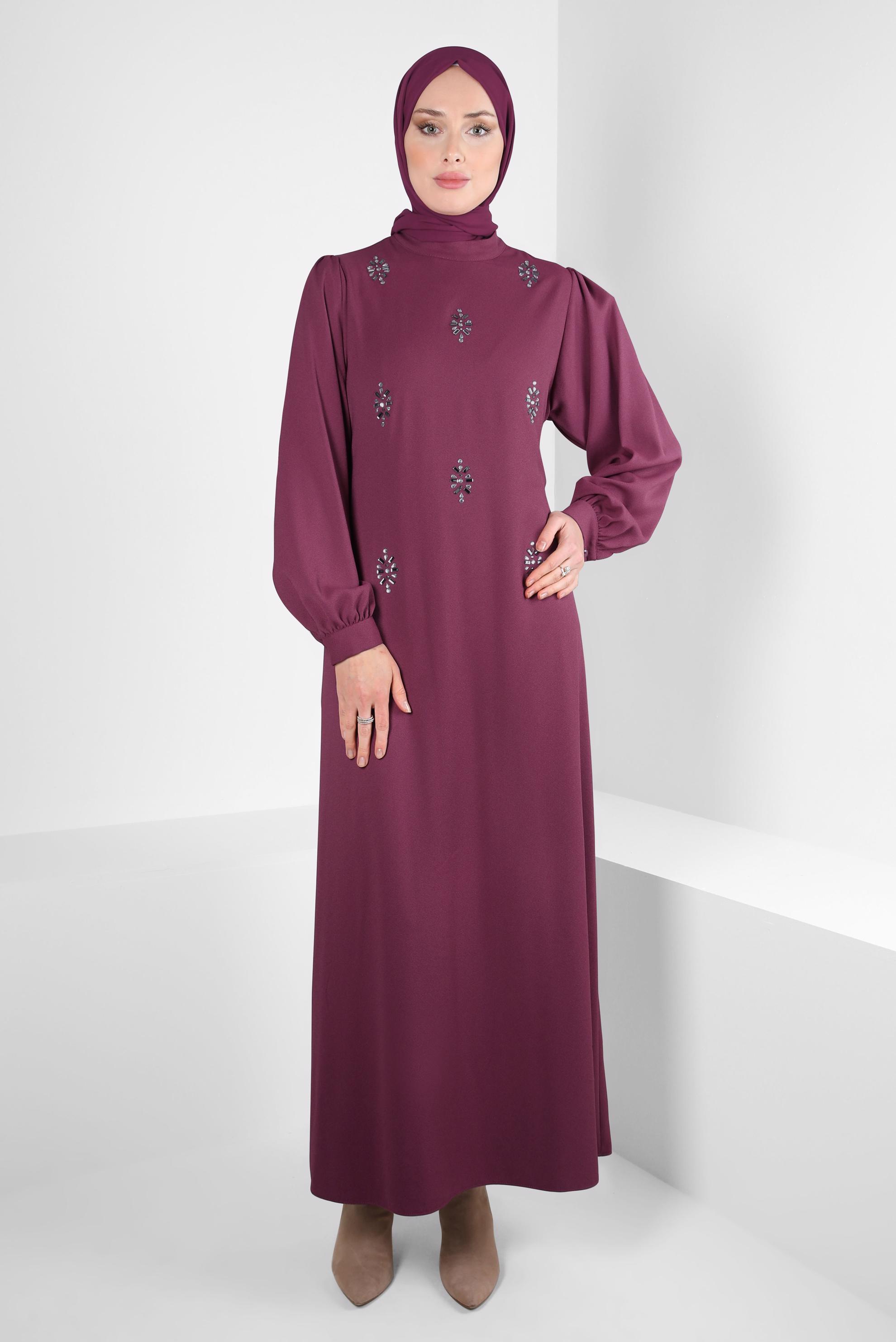 Hijab clothing PINK BELTED DRESS WITH GEM DETAIL 44356-1