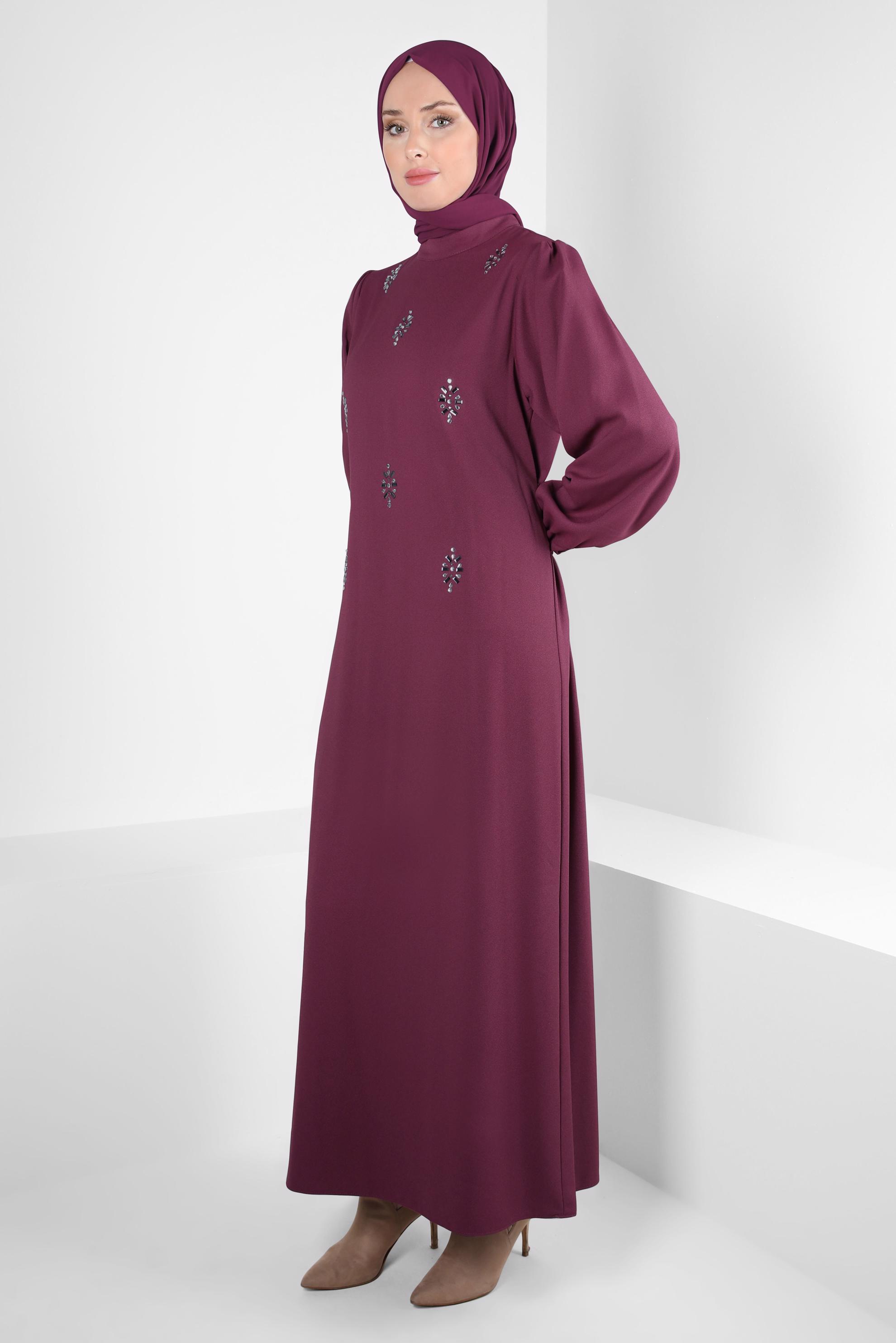 Hijab clothing PINK BELTED DRESS WITH GEM DETAIL 44356-1